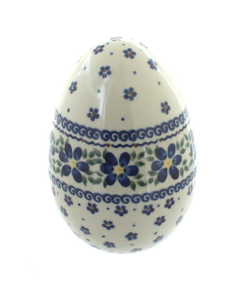 Hand-Painted Blue Rose Polish Pottery Spring Blossom Large Decorated Egg - Easter Home Decor, Gift & Collectible for Seasonal Table Centerpiece