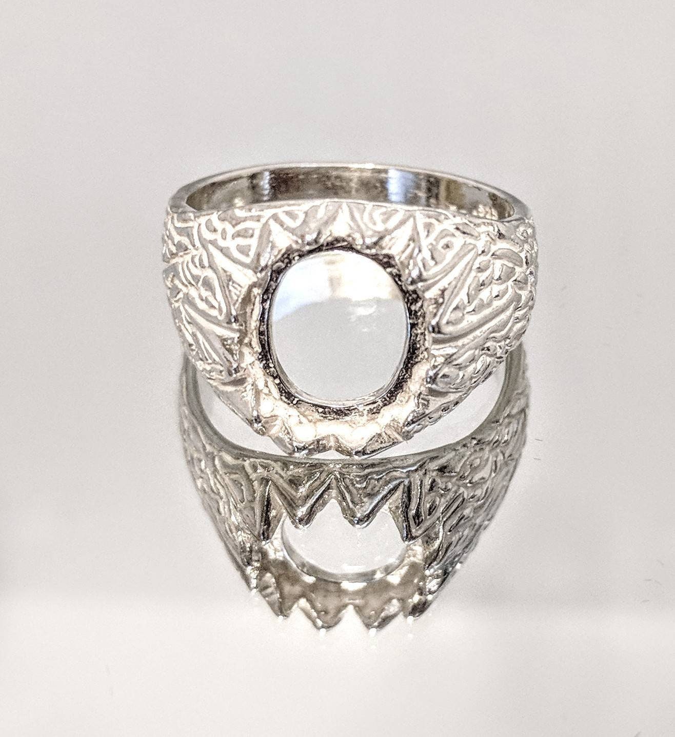 Solid Sterling Silver or 14kt Gold 10x8mm to 18x13mm Oval Cabochon Blank Men's Ring Setting - Size 9 & 11 (163034/143034) - Perfect for Jewelry Making, Custom Rings & Gift Ideas
