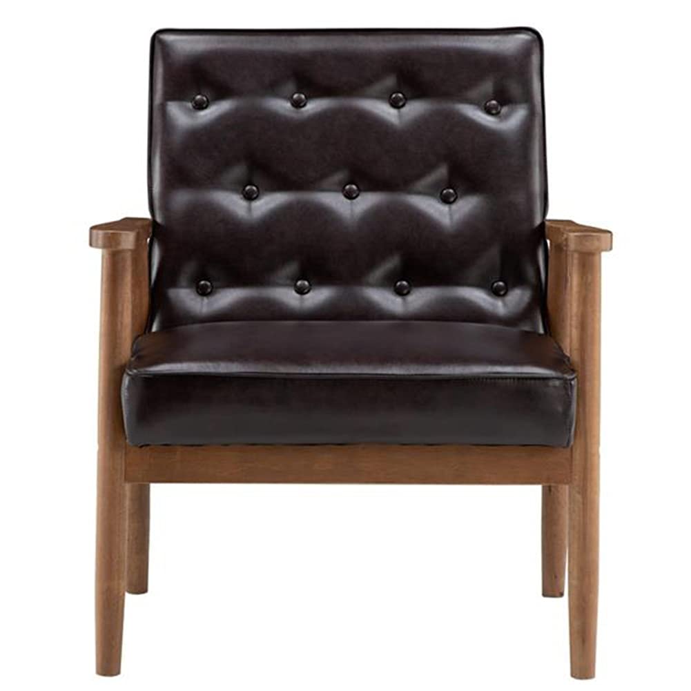 Retro Modern Recliner Chair - Brown Wooden Single Sofa Seat with Thick Cushion & Backrest - Perfect for Home Theater, Living Room & Lounge (Upholstered Club Chair with Arms)