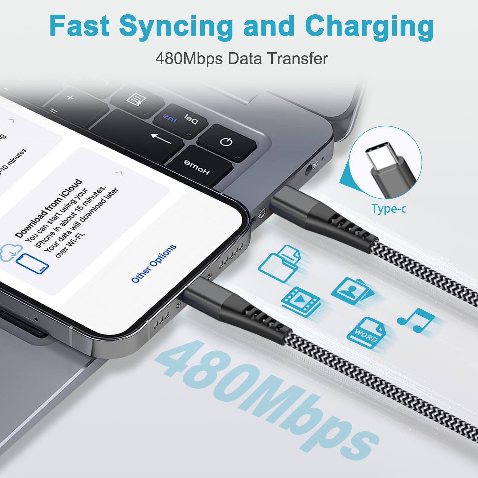 MFi Certified USB C to Lightning Cable 2M - Fast Charging Nylon Braided iPhone Charger Cord for Apple iPhone 14 Pro Max/13/12/Mini/X/XS/XR/SE/8 - Perfect for Home, Office & Travel Charging