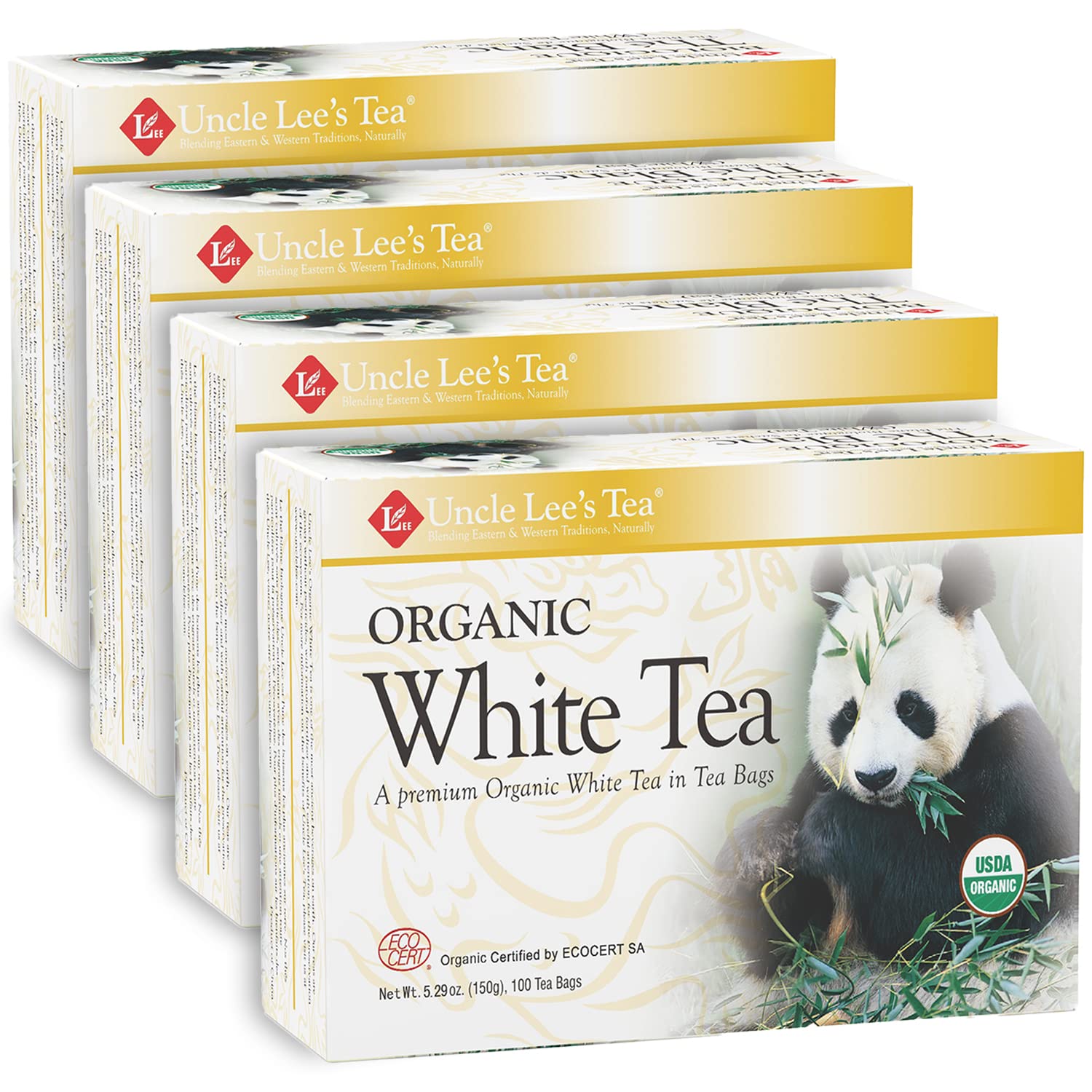Uncle Lee's Organic White Tea Bags - Premium Low Caffeine Antioxidant-Rich Tea for Daily Wellness | Individually Wrapped 100 Count (Pack of 4) | Perfect for Morning Relaxation, Afternoon Boost & Evening Detox