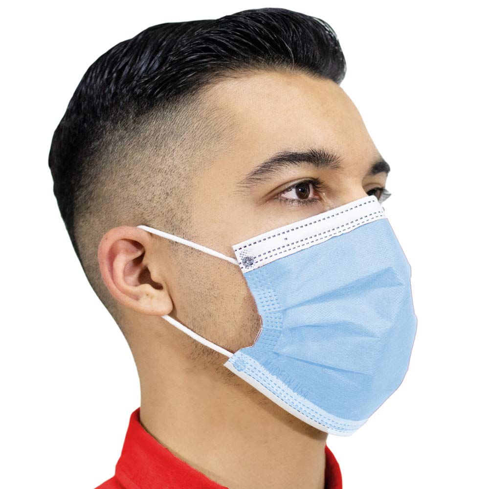 Premium 4-Ply Breathable Disposable Face Masks - Made in USA - Comfortable Elastic Ear Loops - Multiple Colors (500 Pack, Sky Blue) - Ideal for Daily Use, Travel & Public Safety Protection