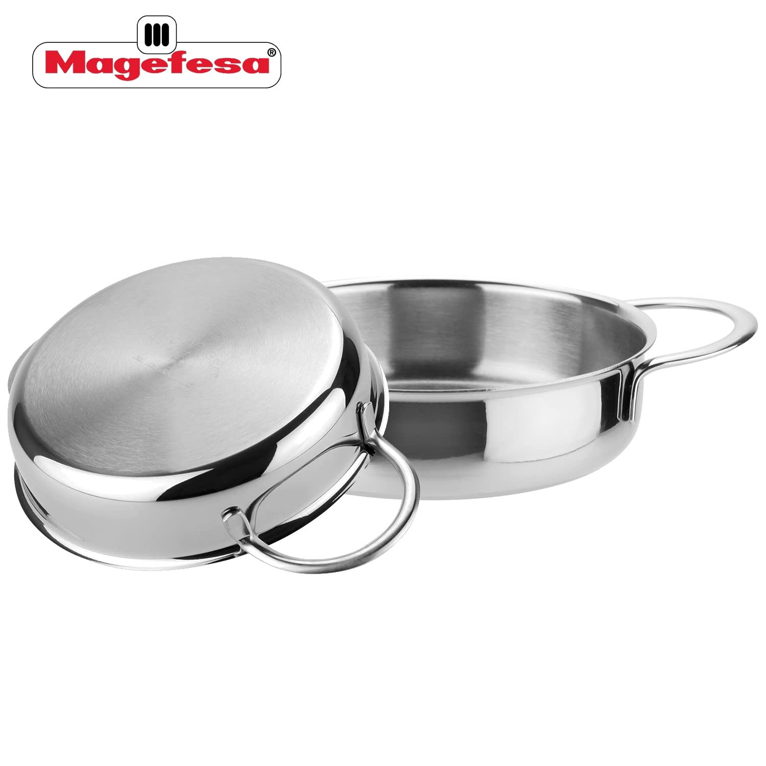MAGEFESA IDEAL 11-Piece Stainless Steel Cookware Set - 2 Stock Pots, 2 Saucepans, 2 Mini Sauté Pans, 2 Frying Pans with Mesh Strainer - Induction Compatible & Dishwasher Safe - Perfect for Home Cooking, Professional Chefs & Restaurant Use