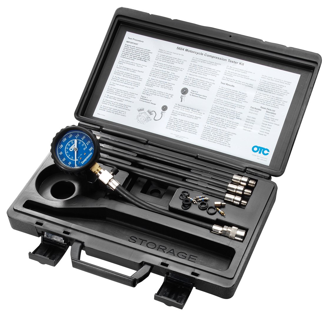 OTC 5604 Motorcycle Compression Tester Kit - Professional Engine Diagnostic Tool for Motorcycles, ATVs & Small Engines - Perfect for Mechanics & DIY Enthusiasts (Works on 2-Stroke & 4-Stroke Engines)