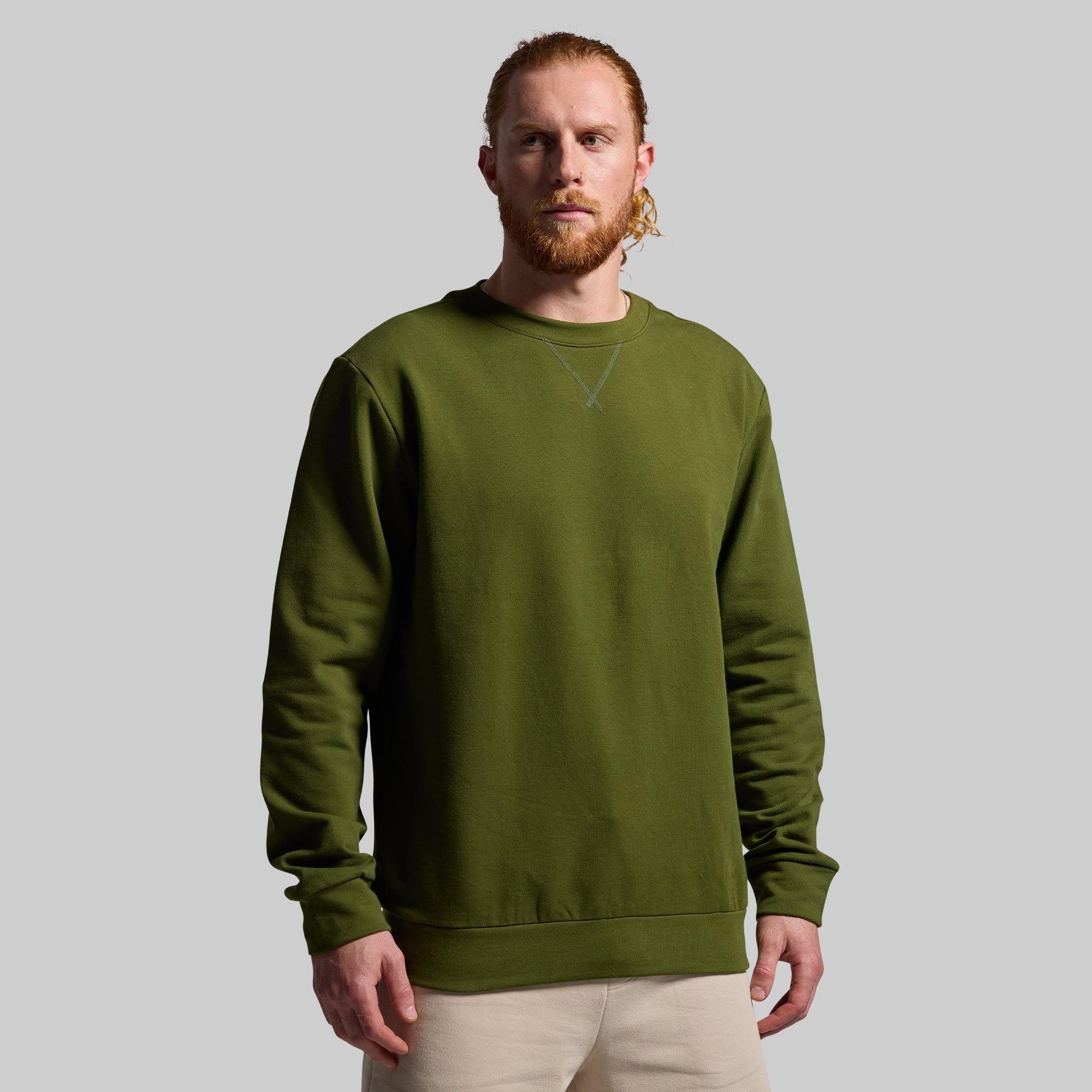 Men's Unmatched Crew Sweatshirt - Military Green | Comfortable Casual Pullover for Everyday Wear | Perfect for Outdoor Activities, Gym & Lounge