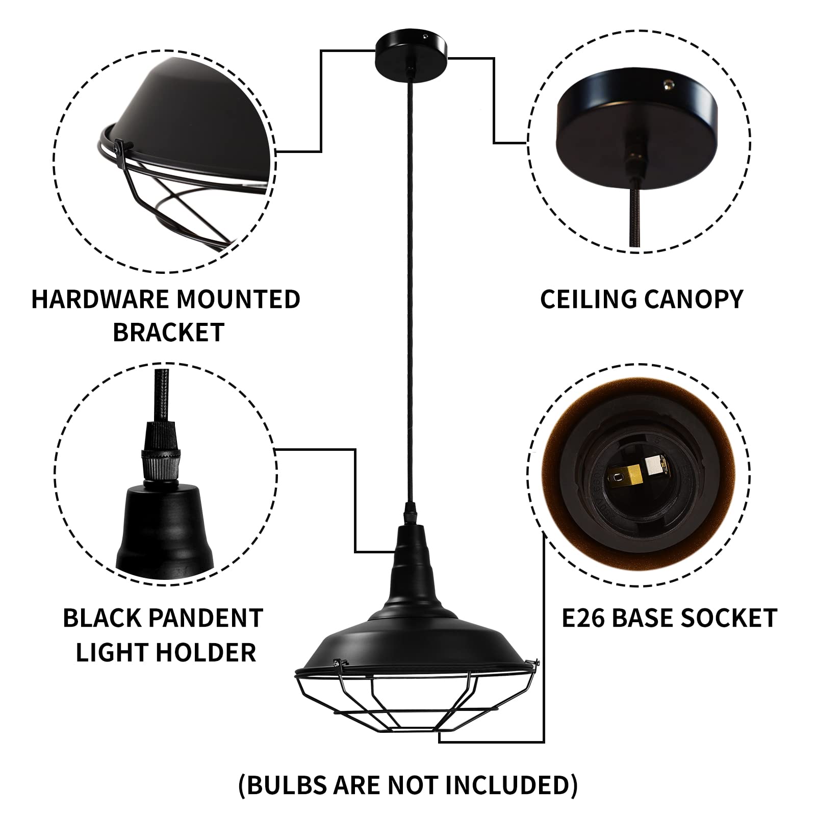 Farmhouse Pendant Light 3 Pack - 10.5 Inch Black Industrial Hanging Lights for Kitchen Island, Dining Room, Office & Bedroom | Rustic Ceiling Fixture for Modern Home Decor