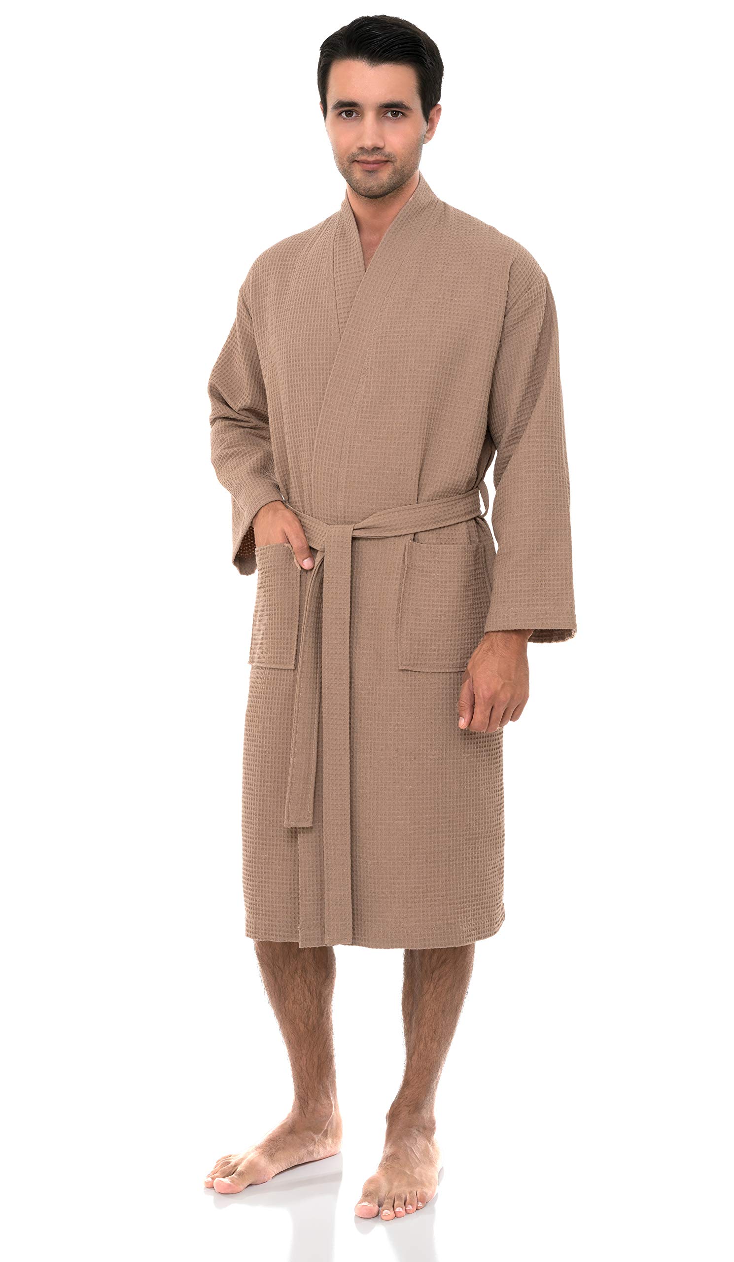 TowelSelections Men's Kimono Waffle Spa Bathrobe - Soft Cotton Robe for Men, Lightweight Loungewear - Perfect for Spa, Bath, Pool & Relaxation at Home