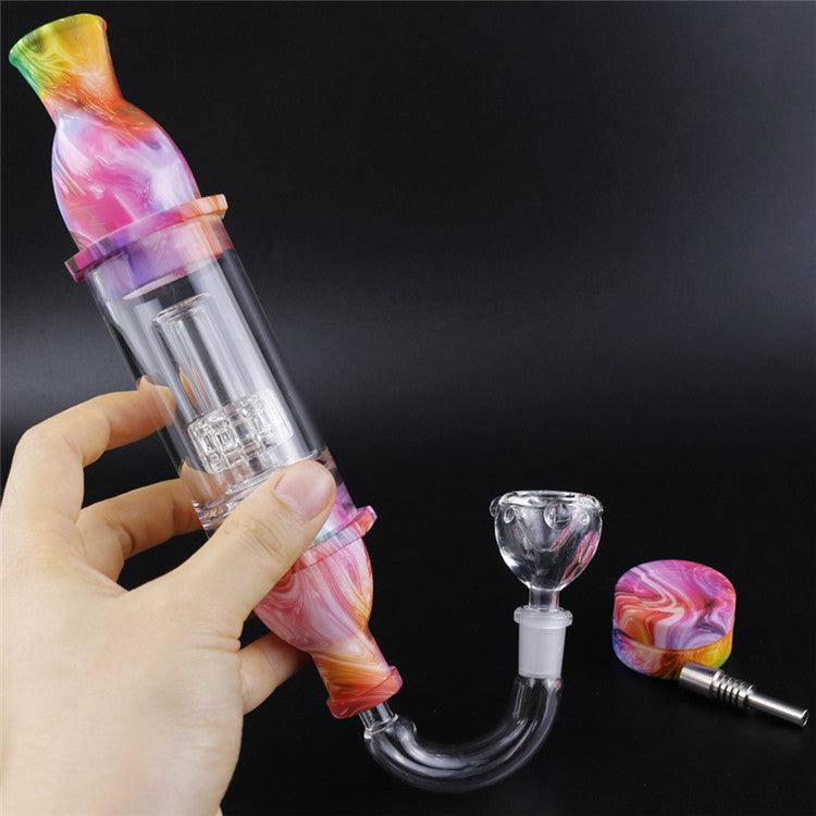 5 in 1 Multifunctional Glass Silicone Tube Pipe with Titanium Nails - Top Tower Smoke Accessory for Dabbing | Portable & Lightweight Design for Travel & Home Use