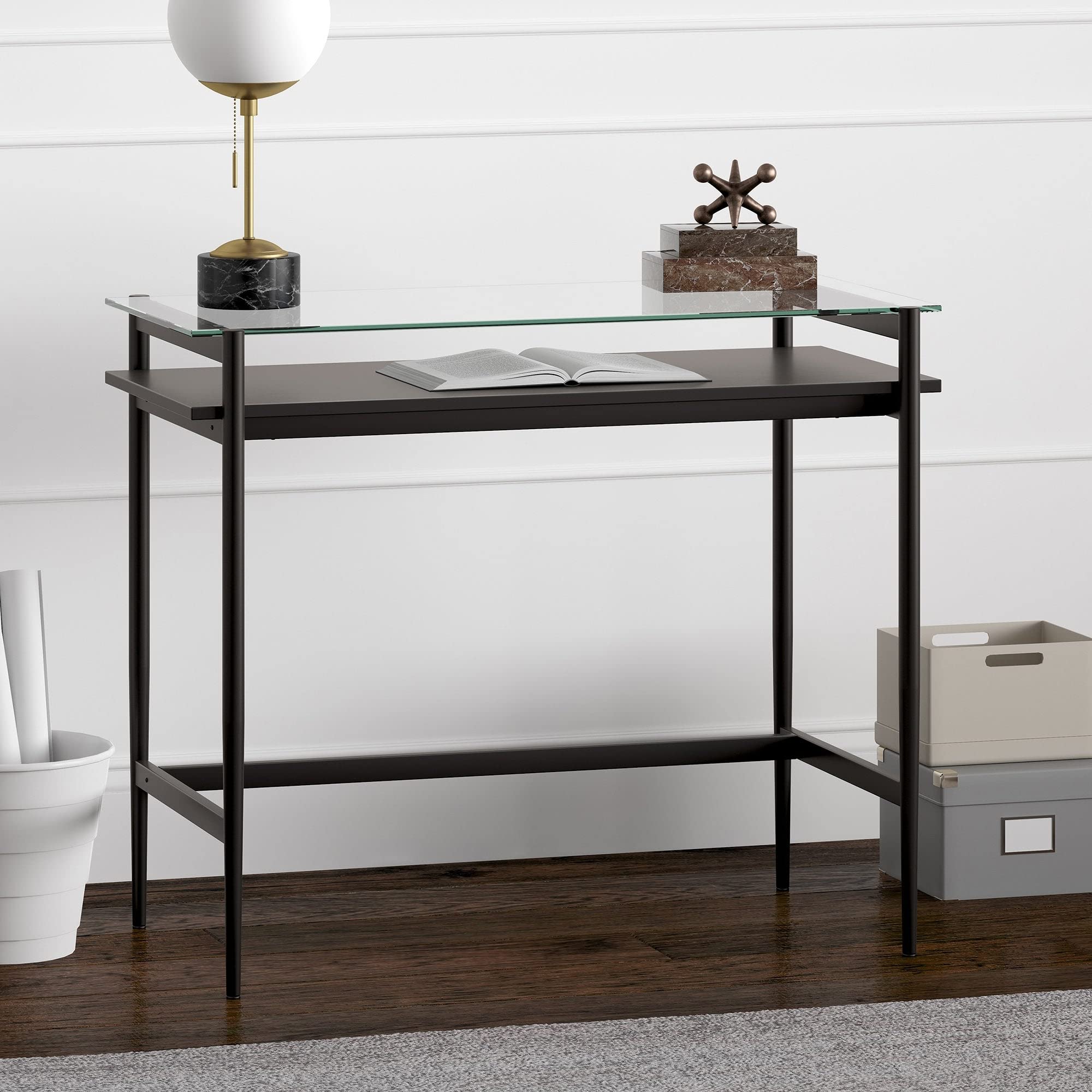 Eaton 36-Inch Wide Rectangular Office Desk in Blackened Bronze/Black Grain - Modern Home Office & Study Room Furniture for Work & Productivity