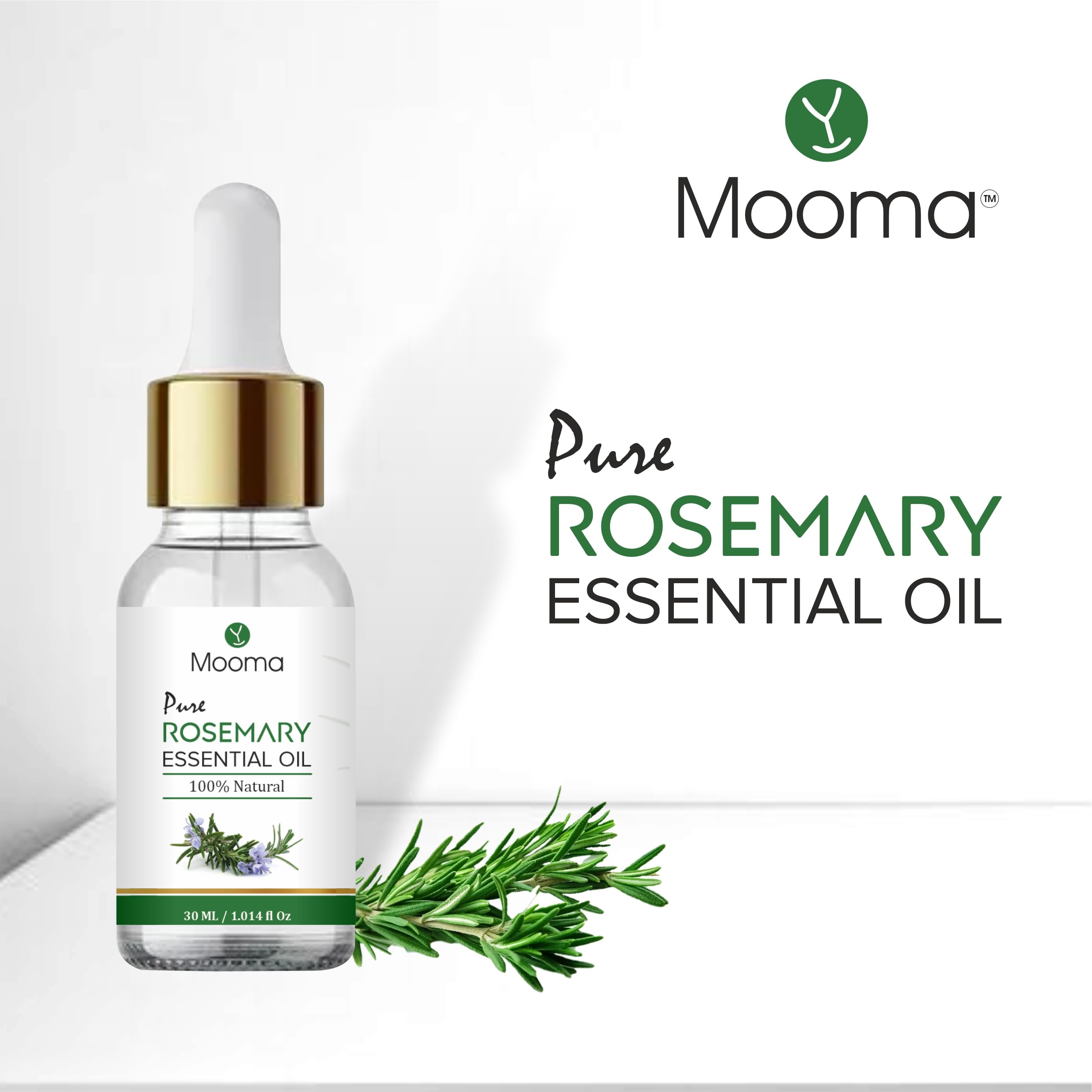 MOOMA Pure Rosemary Essential Oil for Hair Growth, Shine & Nourishment | Facial Treatment for Toned, Balanced & Rejuvenated Skin | 30ML | Perfect for Aromatherapy, DIY Hair Care & Skin Care Routines