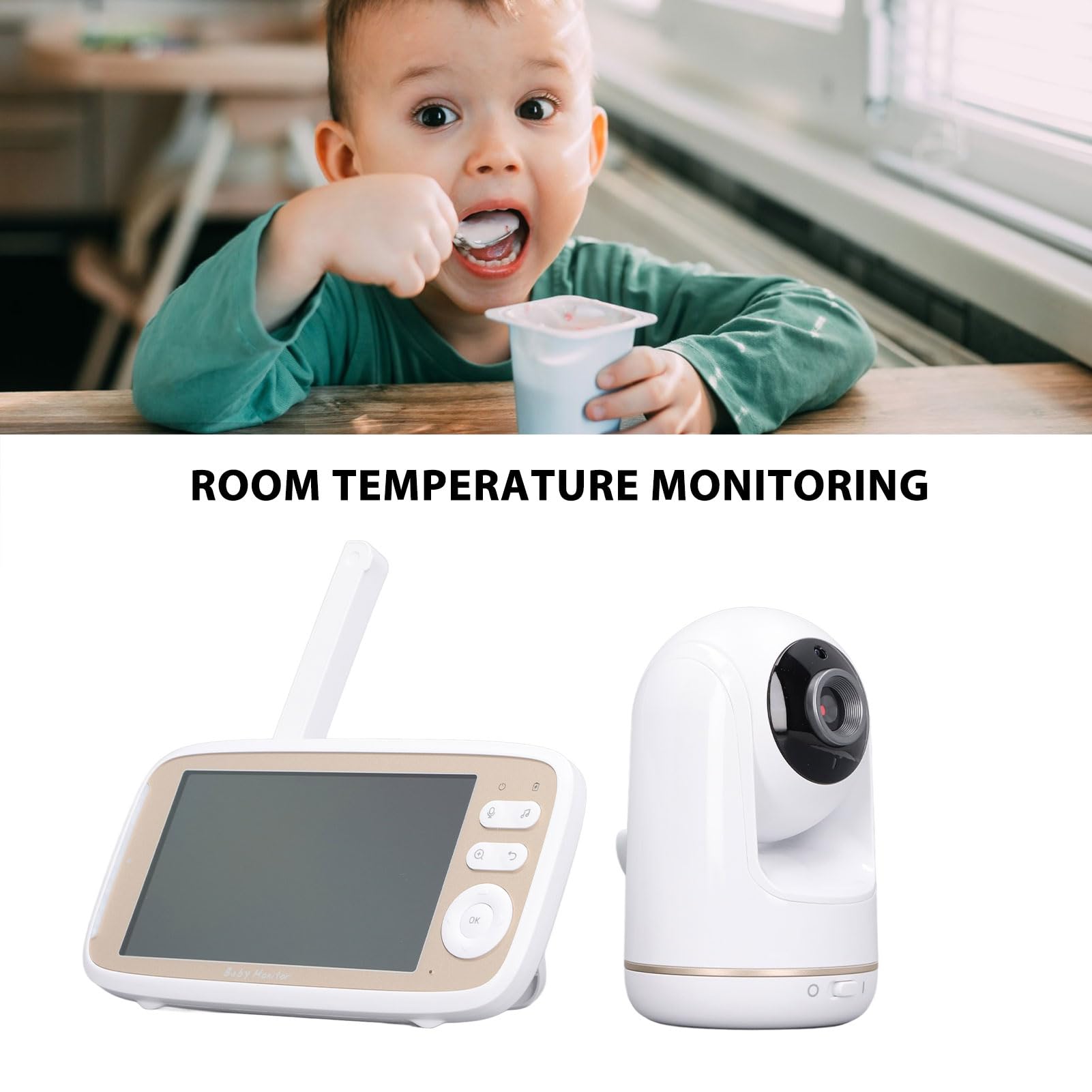HD Baby Monitor with 5-Inch Screen, 2-Way Audio, Temperature Display & Lullabies - Home Security Camera for Pets & Kids (US Plug) | Perfect for Nursery, Bedroom & Pet Safety Monitoring