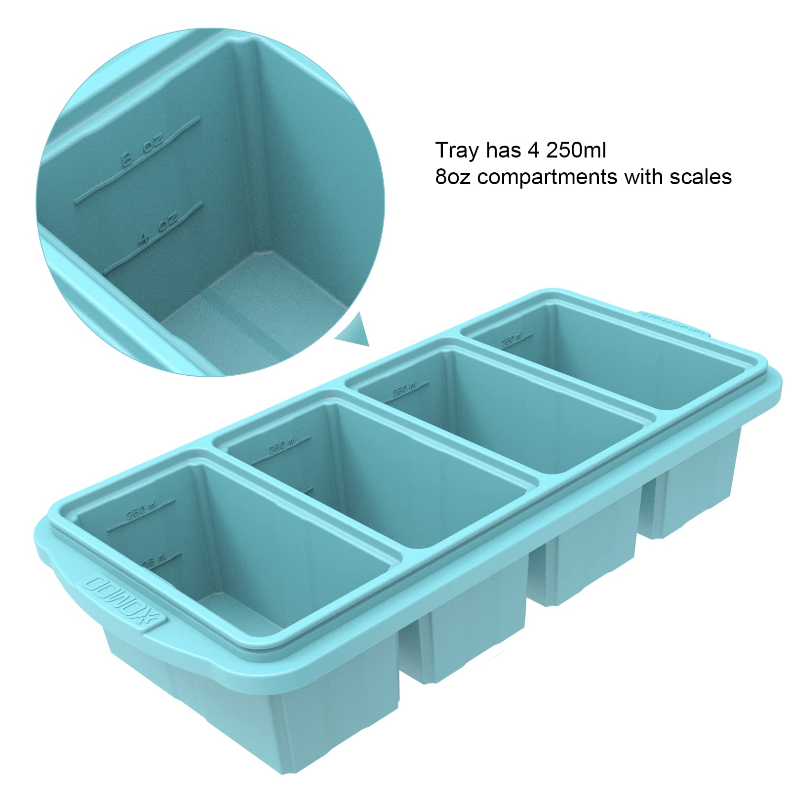 Silicone Freezing Tray with Lid - Large Non-Stick Ice Cube Tray for Soups, Broths & Sauces | 4 Compartment Freezer Container | Oven & Dishwasher Safe | Perfect for Meal Prep, Baby Food & Liquid Diet Storage