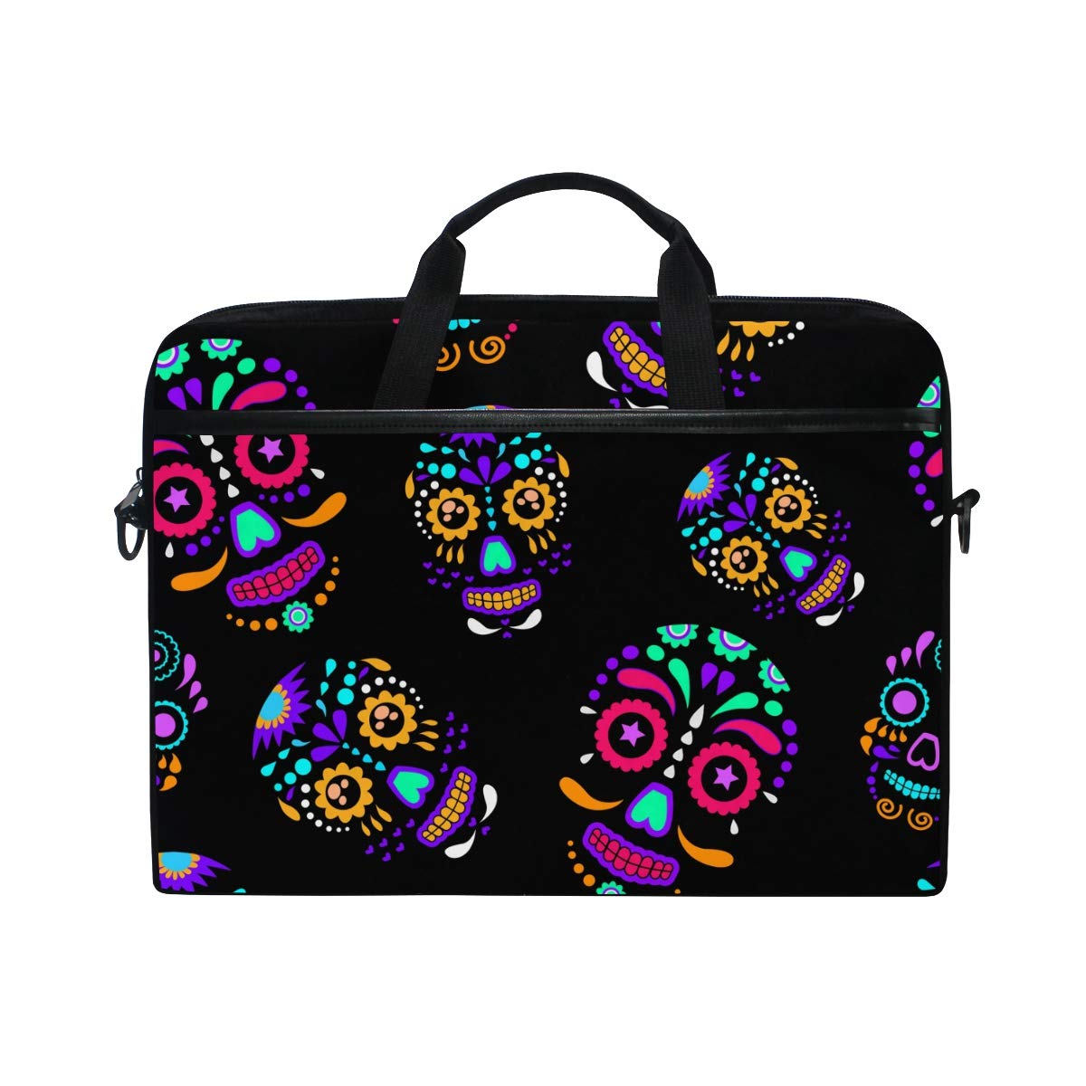 Vibrant Day of The Dead Sugar Skull Floral Laptop Sleeve - Convertible Crossbody Messenger Bag with Strap Pocket for MacBook Air/Pro, Surface, Dell, ASUS, HP, Lenovo 15-15.4 Inch | Perfect for Work, Travel & School Accessories