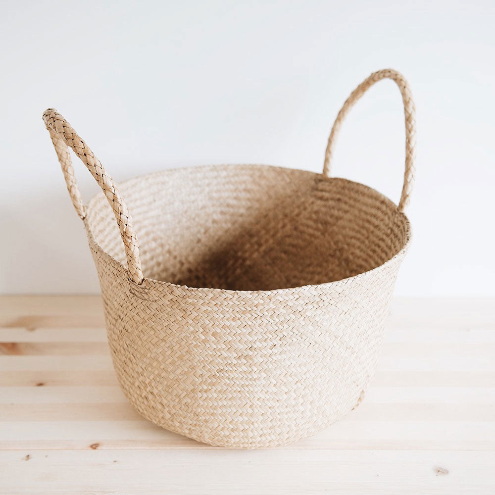 Handwoven Storage Basket with Handles - Natural Fiber Floor Basket for Home Organization, Laundry, Toys & Blankets | Perfect for Living Room, Bedroom & Nursery Decor