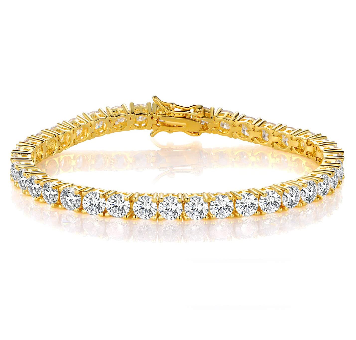 Gemsme 18K Yellow Gold Plated Tennis Bracelet for Men & Women - 4.0mm Round Cubic Zirconia Classic Jewelry, Adjustable 6-9 Inch | Perfect for Weddings, Anniversaries & Special Occasions
