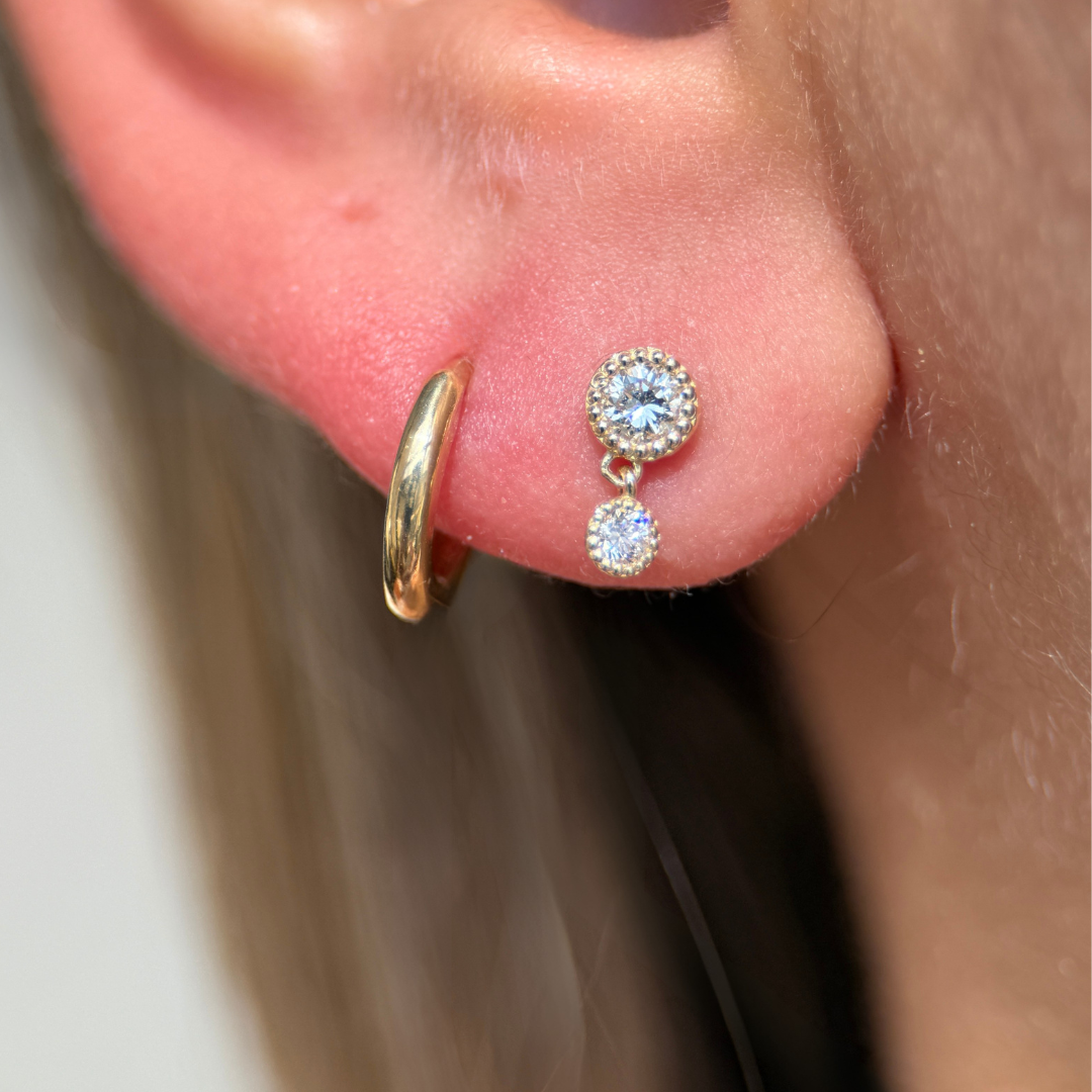 14K White Gold Double Diamond Drop Flat Back Stud Earrings - Elegant & Durable for Everyday Wear, Parties & Special Occasions
