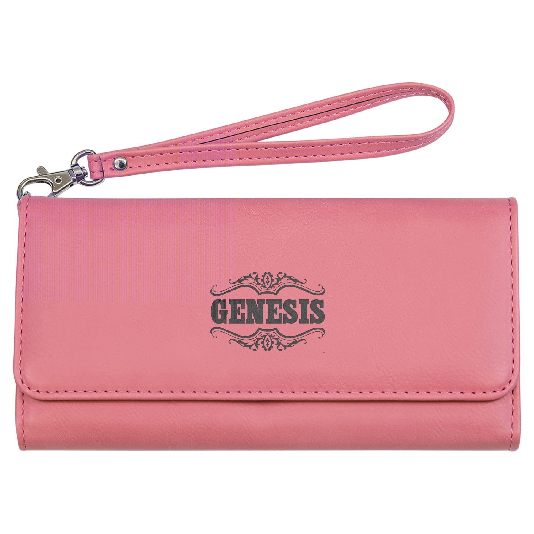 Customizable Pink Leather Wristlet Wallet for Women - Personalized Engraved Ladies Purse with Credit Card Slots & ID Holder | Perfect for Everyday Use, Shopping, and Travel Accessories