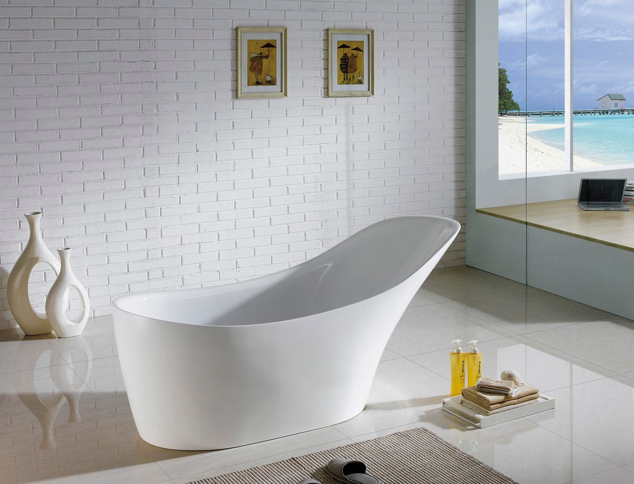 Victorian 67-Inch Composite Acrylic Freestanding Bathtub - Elegant Soaking Tub for Luxury Bathroom & Spa Relaxation