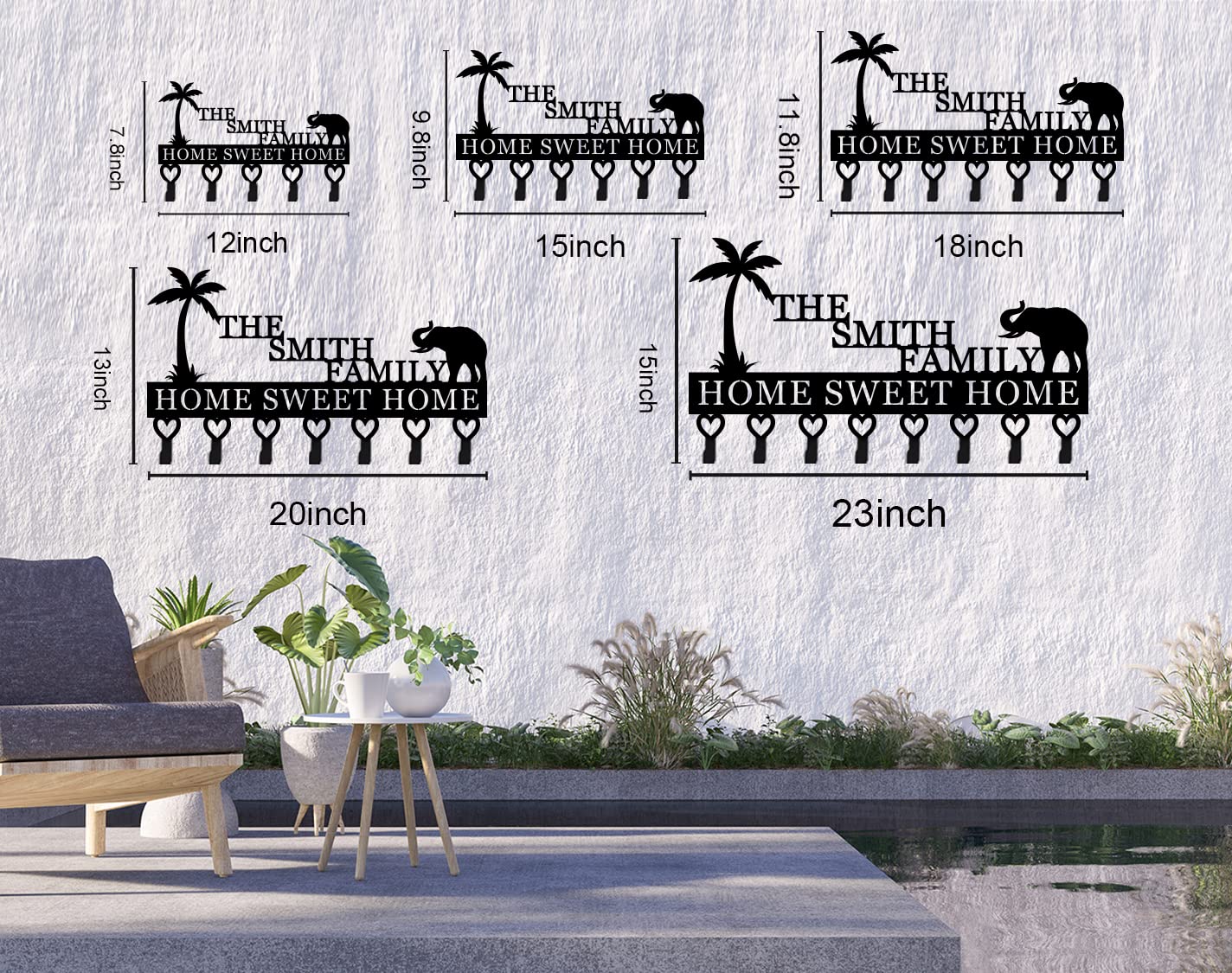 Personalized Elephant Wall Key Holder with Family Name - Decorative Key Rack for Home Entryway, Mounted Key Hooks for Keys, Dog Leash & Towels - Perfect for Living Room, Bedroom or Office Organization