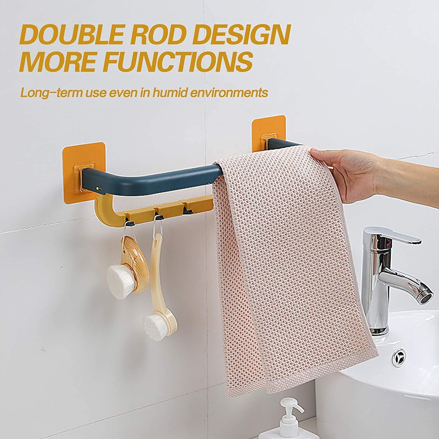 Pushkh Foldable Towel Rack for Bathroom - Wall Mounted Double Layer Towel Holder with Shelves & Hooks | Space Saving Bathroom Organizer | Perfect for Small Bathrooms, Laundry Rooms & Dorm Rooms (Multicolor)