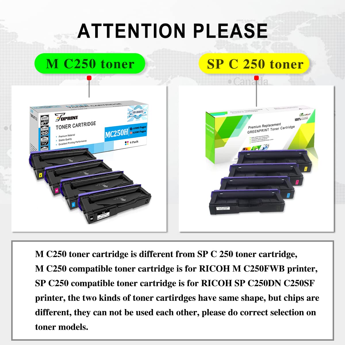 High-Capacity 4-Color Toner Cartridges for Ricoh M C250FW, M C250FWB, M C251FW, P C300W, P C301W - 6900 Pages Black & 6300 Pages CMY - Compatible with M C250, P C300, P C301, C250H, C300W - Perfect for Office Printing & High-Volume Document Production