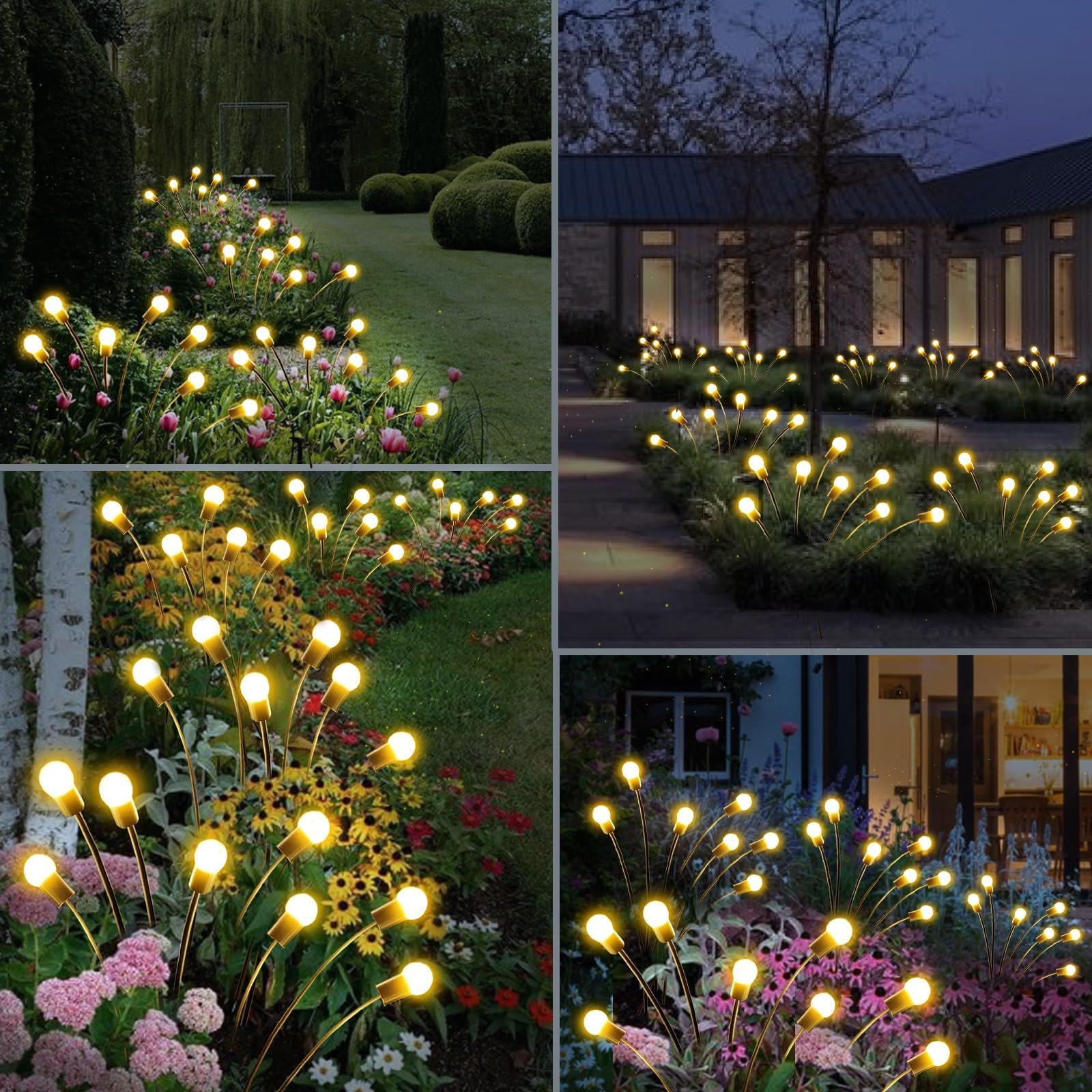 Upgraded 4 Pack Solar Firefly Lights Outdoor - Waterproof Solar Garden Lights with Swaying Effect for Yard, Patio, Pathway & Wedding Decor (Warm White) | Perfect for Landscape Lighting, Backyard Ambiance & Evening Outdoor Parties