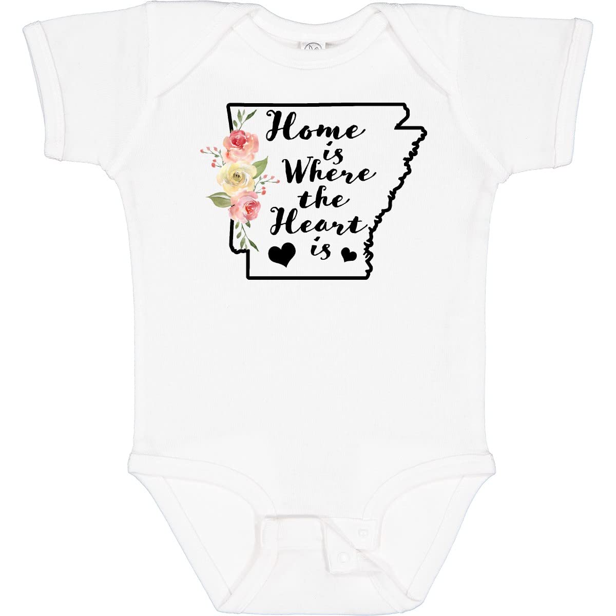 Inktastic Arkansas Home Where The Heart Is Watercolor Floral Baby Bodysuit - Soft Cotton Infant Onesie for Newborns & Toddlers - Perfect for Family Photos, Holidays & Everyday Wear