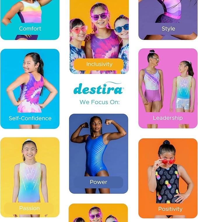 Destira Girls Gymnastics Leotards - Super Soft Dance Leotard with Matching Hair Scrunchie for Gymnastics, Cheerleading, Ballet, Yoga & Performance - Perfect for Competitions, Recitals & Practice