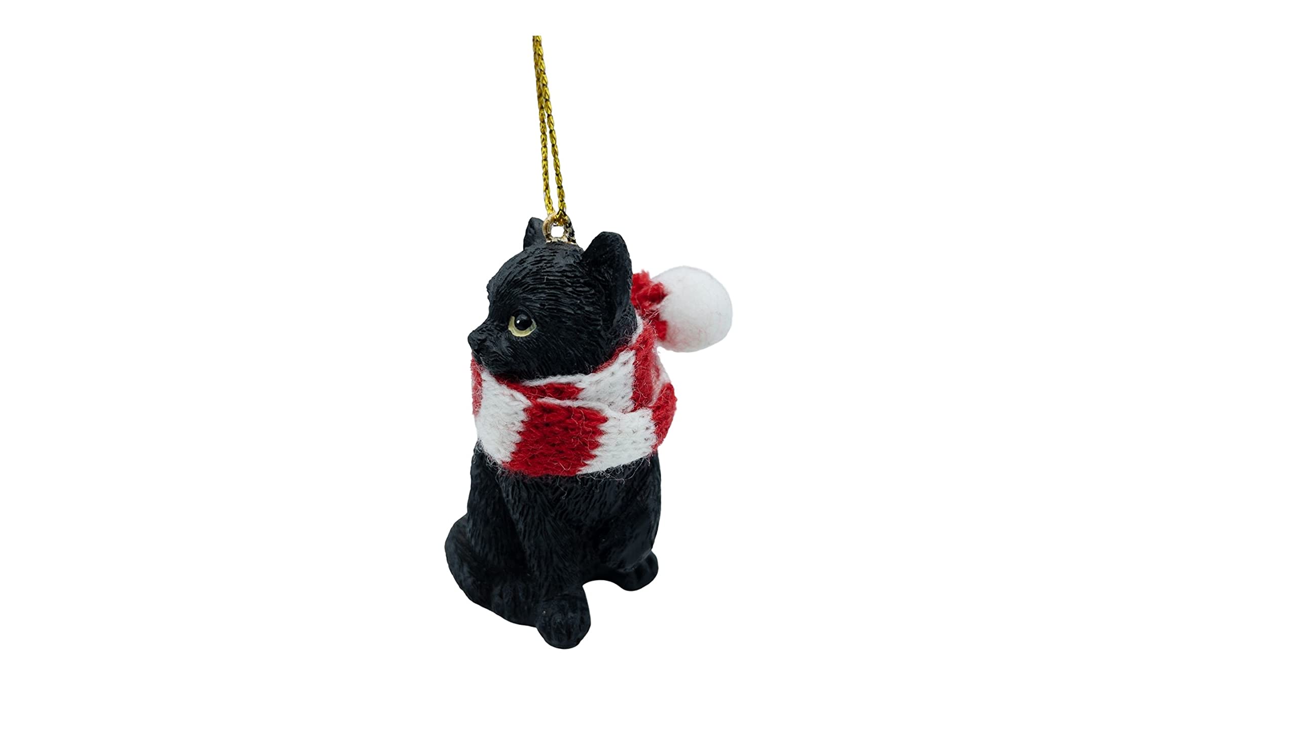 Black Longhair Tabby Cat Christmas Tree Ornament with Candy Cane Scarf - Handmade Holiday Decor for Cat Lovers, Perfect for Xmas Tree, Gift Exchange & Festive Home Decoration
