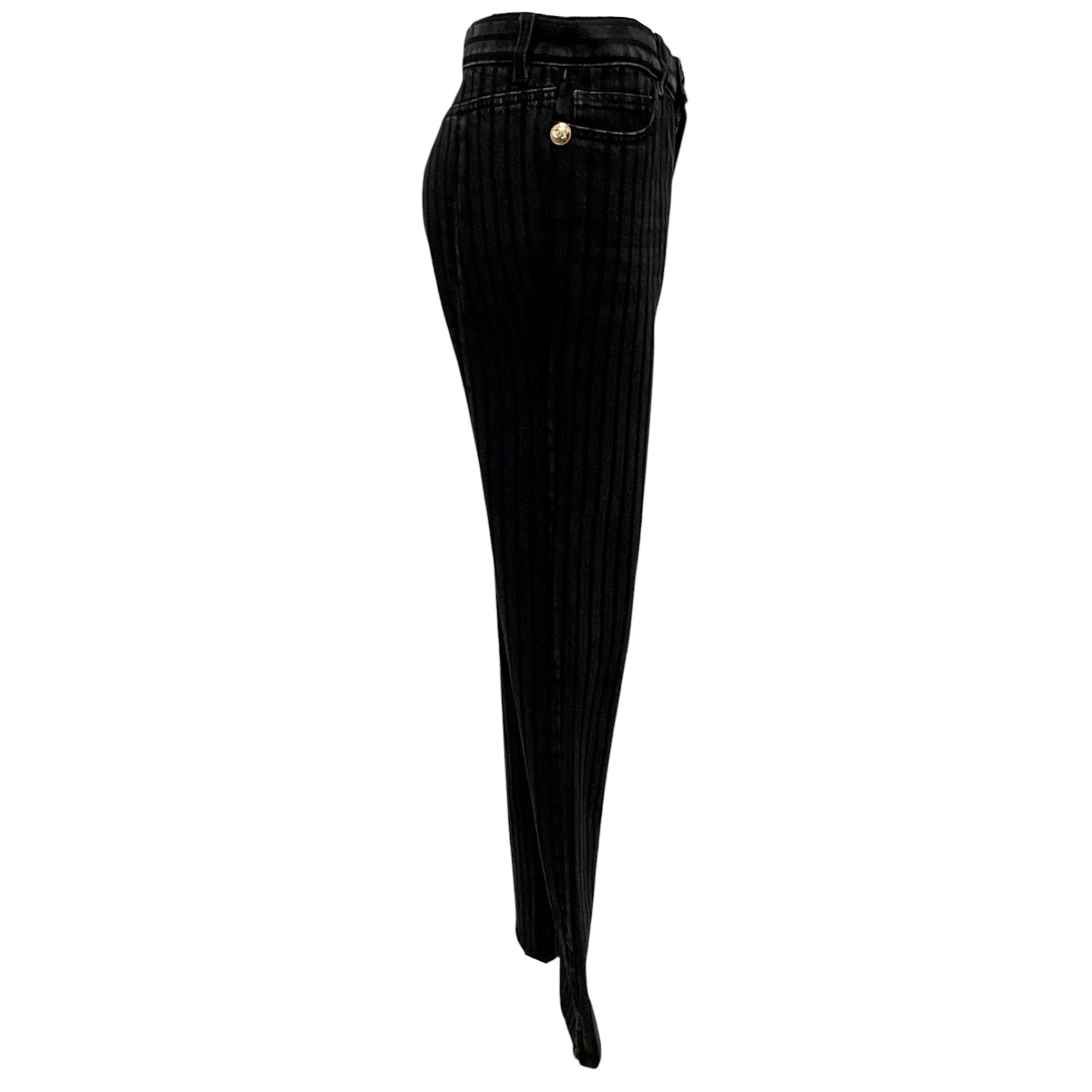 Chanel Black Pinstriped Ankle Zip Denim Jeans for Women - High Waist Slim Fit Skinny Jeans with Zipper Detail | Perfect for Casual Wear, Night Out and Street Style Fashion