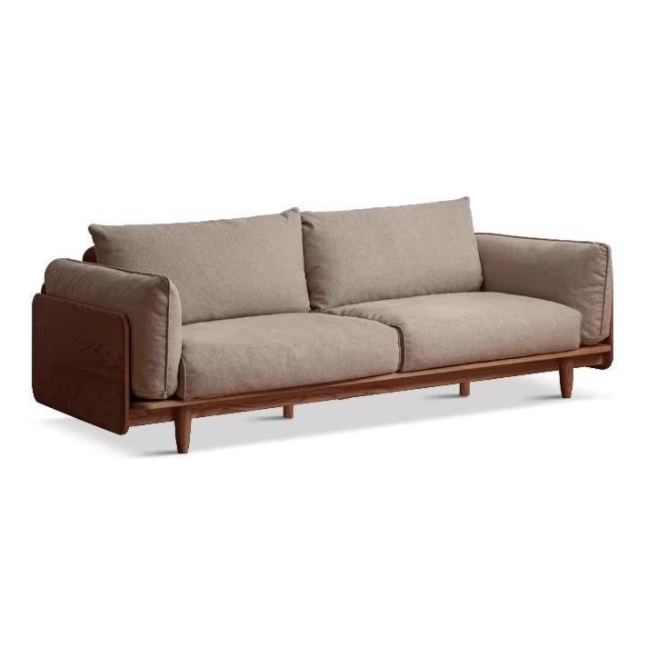 Oak Solid Wood Leather & Fabric Straight Sofa - Durable Modern Living Room Furniture for Home & Office