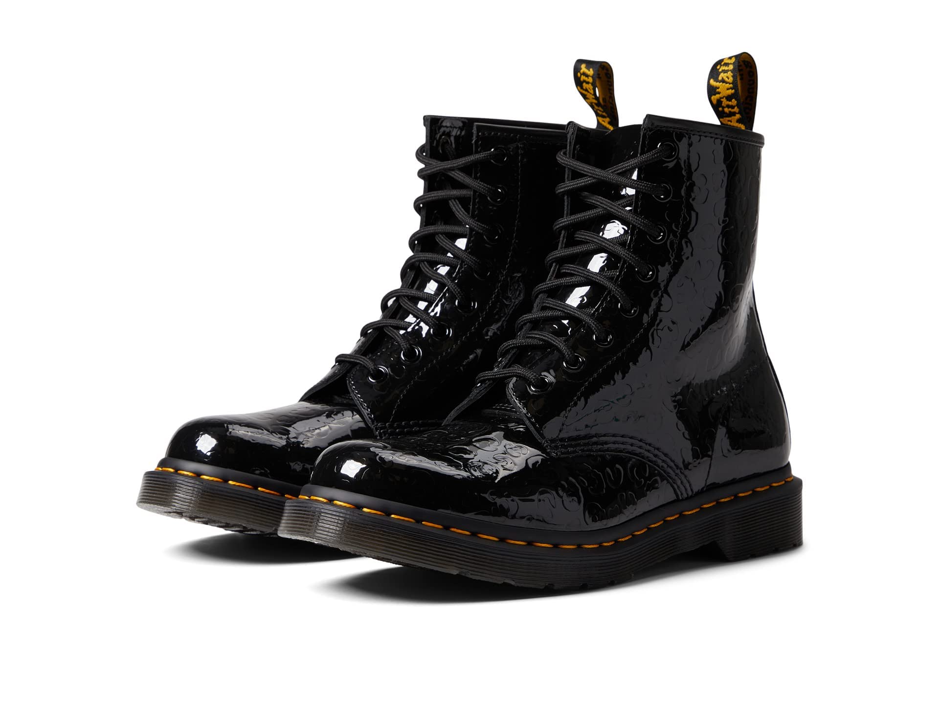 Dr. Martens 1460 Women's Nappa Leather Lace Up Boots Black Patent Lamper Leopard Emboss UK 6 (US Women's 8) M - Stylish & Comfortable Ankle Boots for Everyday Wear, Work, and Fashion Outfits