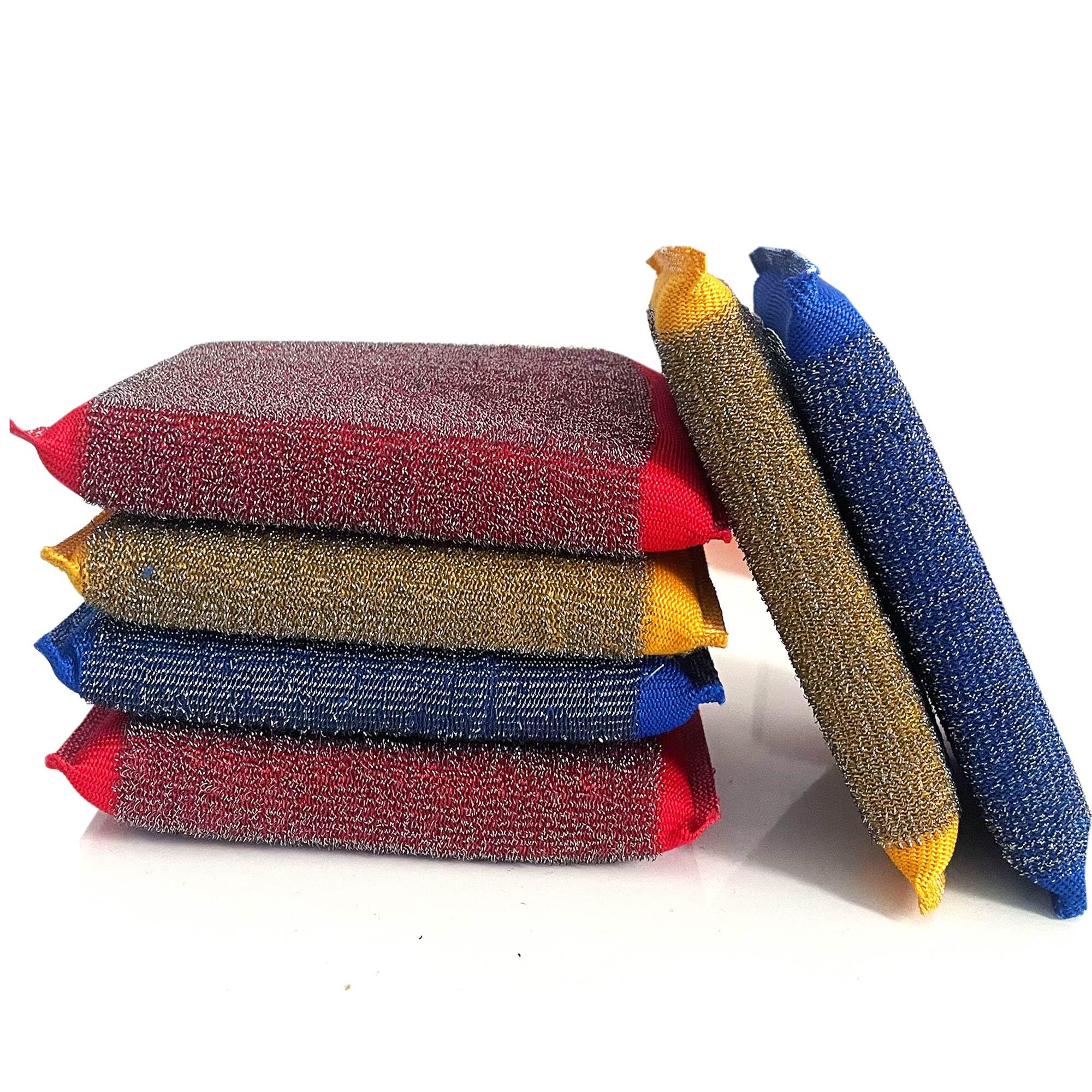 Premium Steel Wool Sponges for Kitchen Cleaning - 6 Pack Non-Scratch Microfiber Scrub Pads for Pots, Pans & Dishes | Heavy Duty Dish Sponges for Stubborn Stains & Grease Removal | Perfect for Daily Kitchen Cleaning & Cookware Maintenance