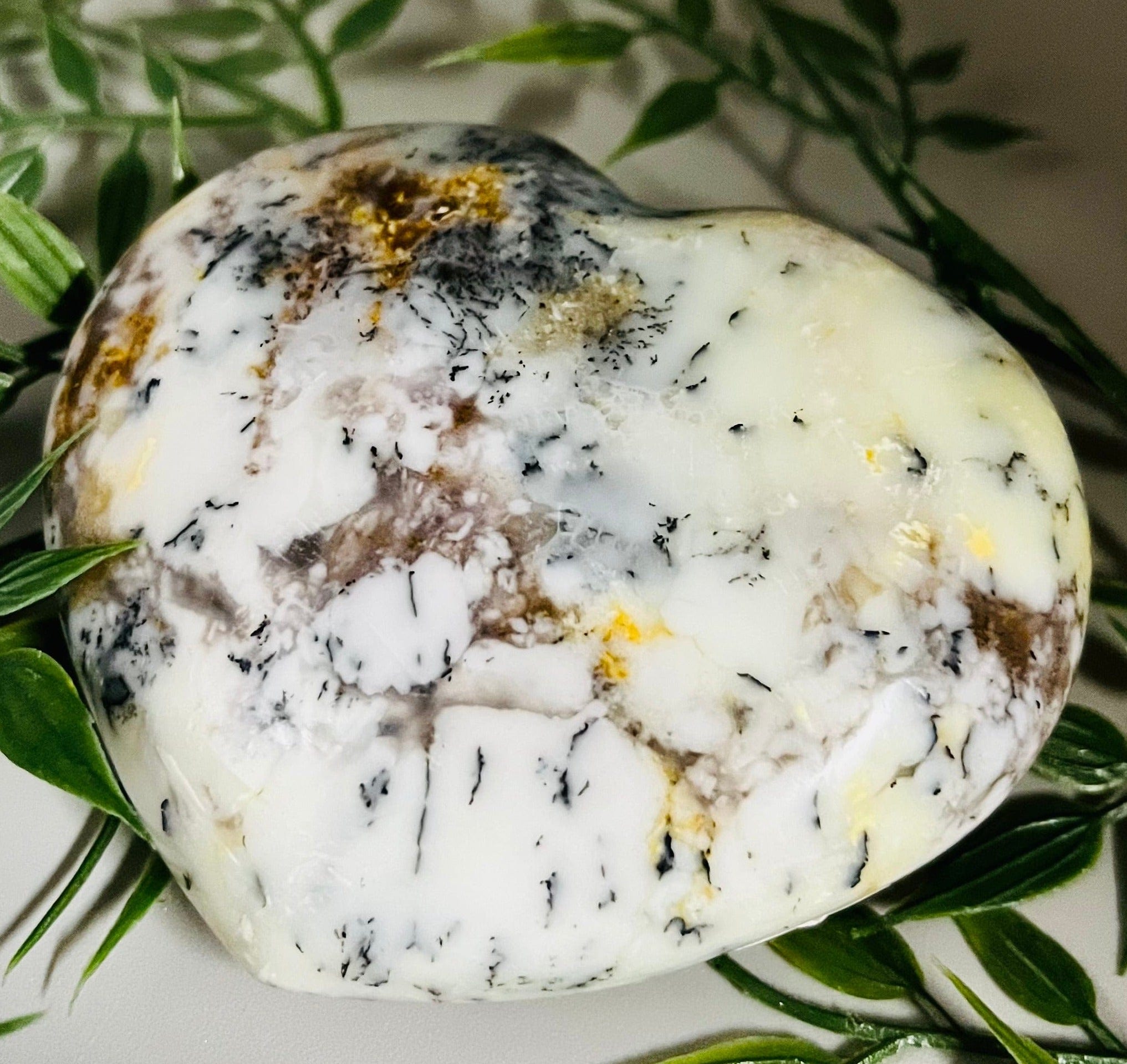 Dendritic Opal Heart Pendant Necklace - Natural Gemstone Jewelry for Women - Perfect for Valentine's Day Gifts & Spiritual Healing