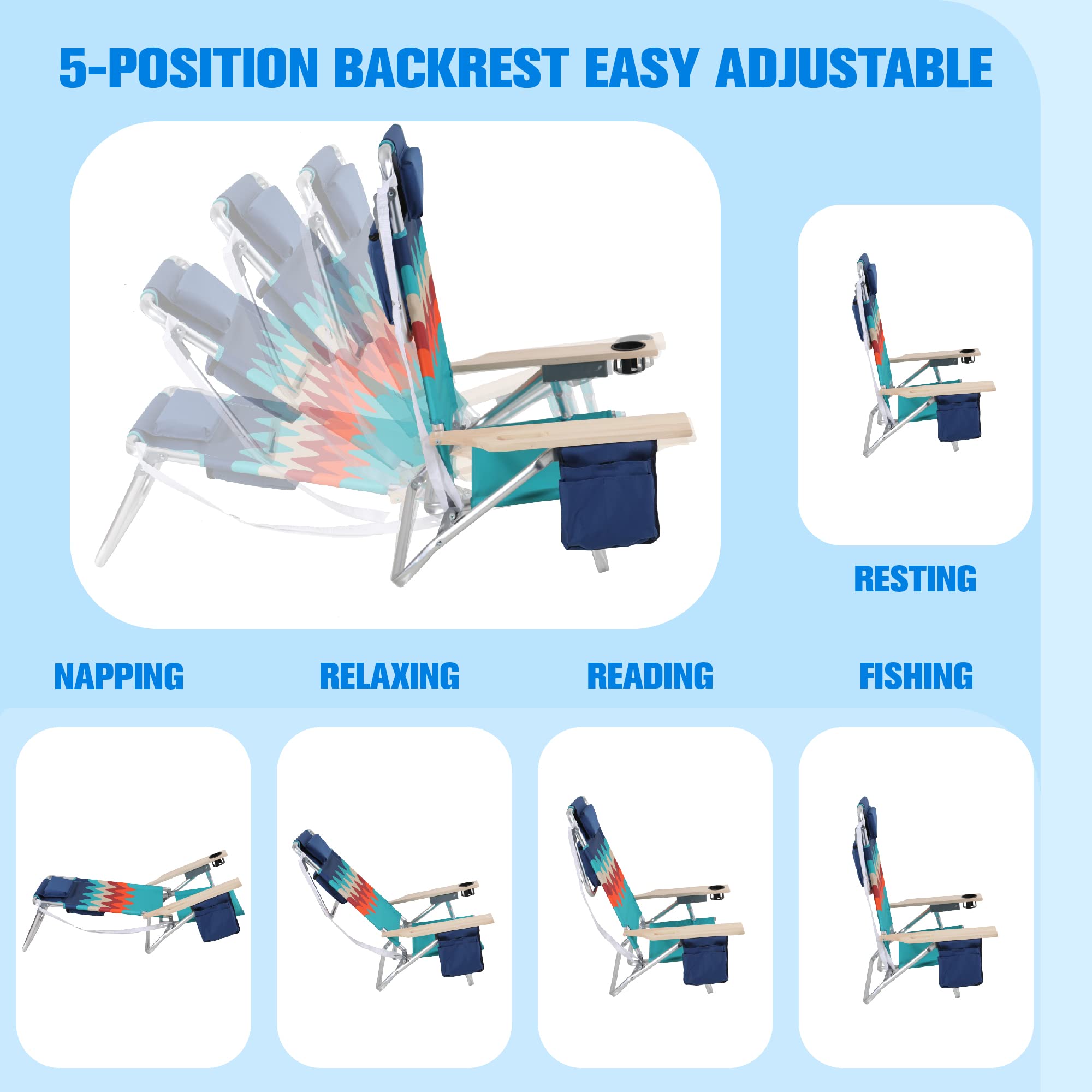 **GREEN PARTY 2 Pack Lightweight Aluminum Folding Beach Chairs with Cooler Bag & Armrest – Reclining, Supports 250LBS – Perfect for Outdoor, Camping, Picnics & Backyard Relaxation**
