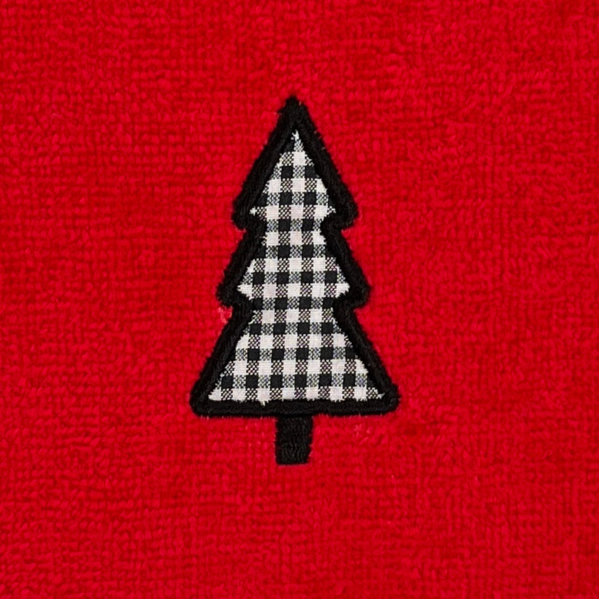 Luxury Christmas Red Towel Set - Embroidered Check Tree Bathroom Fingertip Towels (Set of 2) | Holiday Home Decor & Festive Gift Idea