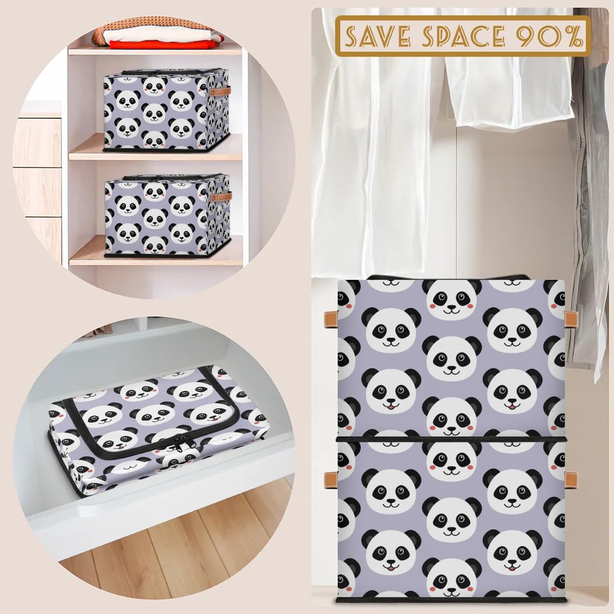 Cute Panda Fabric Storage Bins with Zipper Lid - Kawaii Animal Storage Baskets for Clothes & Organizing - Stackable Cube Bin Boxes with Steel Frame for Shelf, Closet & Home Organization (2 Pack) - Perfect for Kids' Room, Nursery & Toy Storage