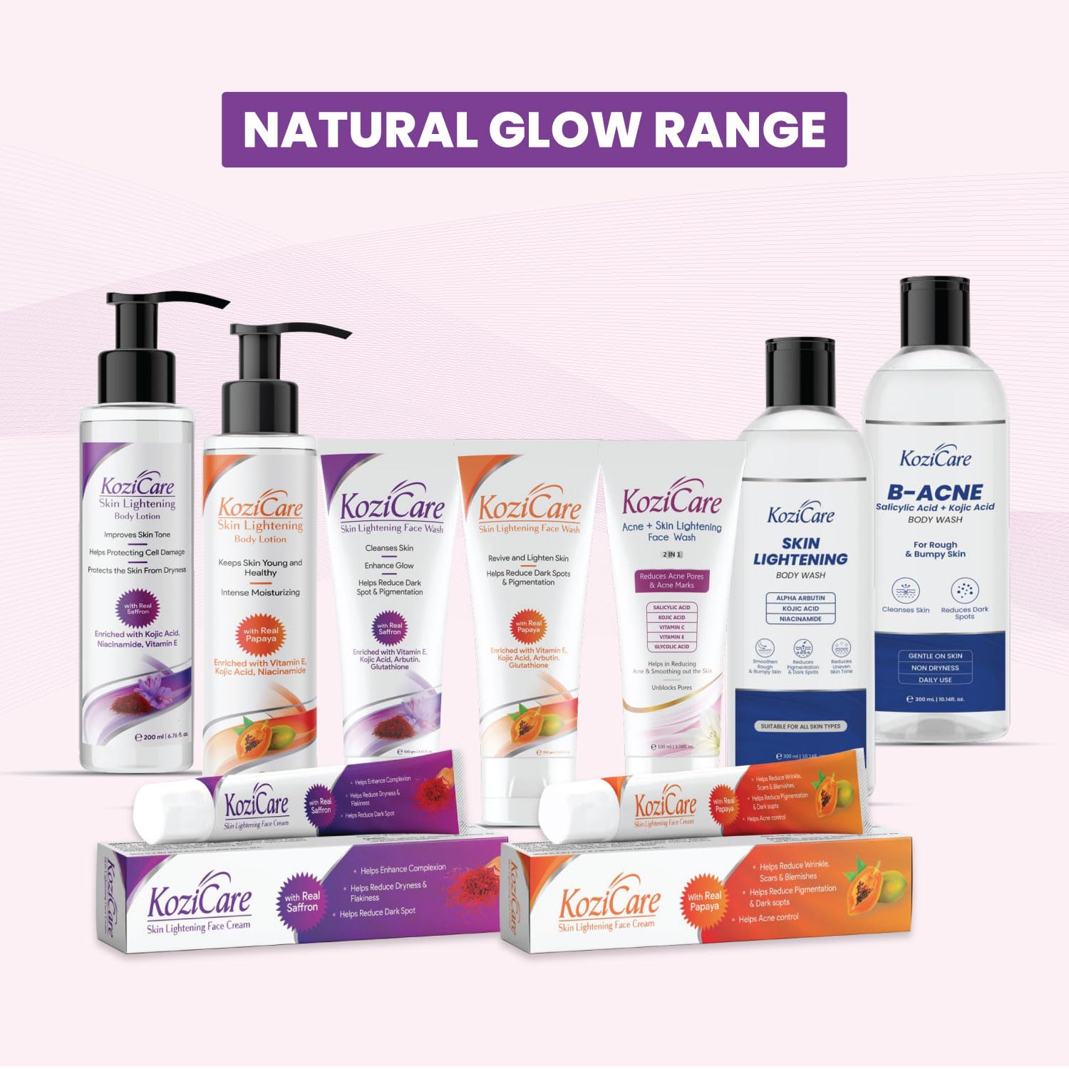 Kozicare Saffron Body Lotion with Shea Butter, Niacinamide & Kojic Acid - Moisturizing Cream for Dry Skin, Reduces Flakiness & Nourishes for Soft, Supple Skin - 200ml | Perfect for Daily Hydration & Nighttime Skin Care Routine