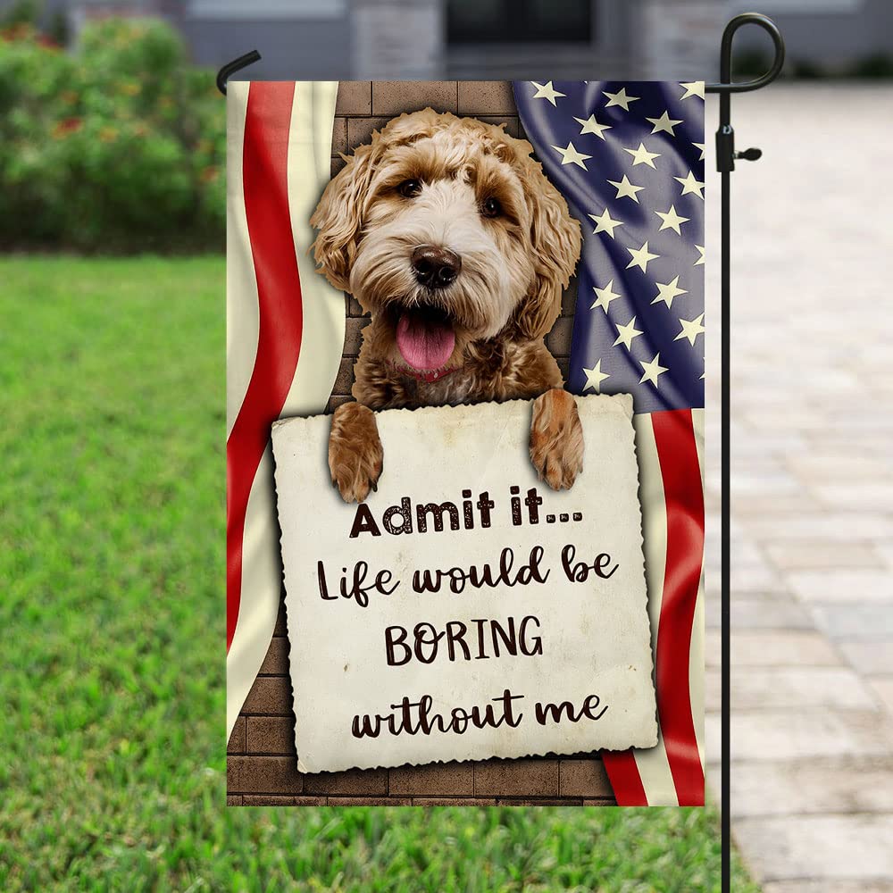 Funny Goldendoodle Dog Flag with American Flag Design - 12x18 Inch Outdoor Garden & Yard Decoration for House & Home - Perfect for Patriotic Holidays, Pet Lovers & Seasonal Decor