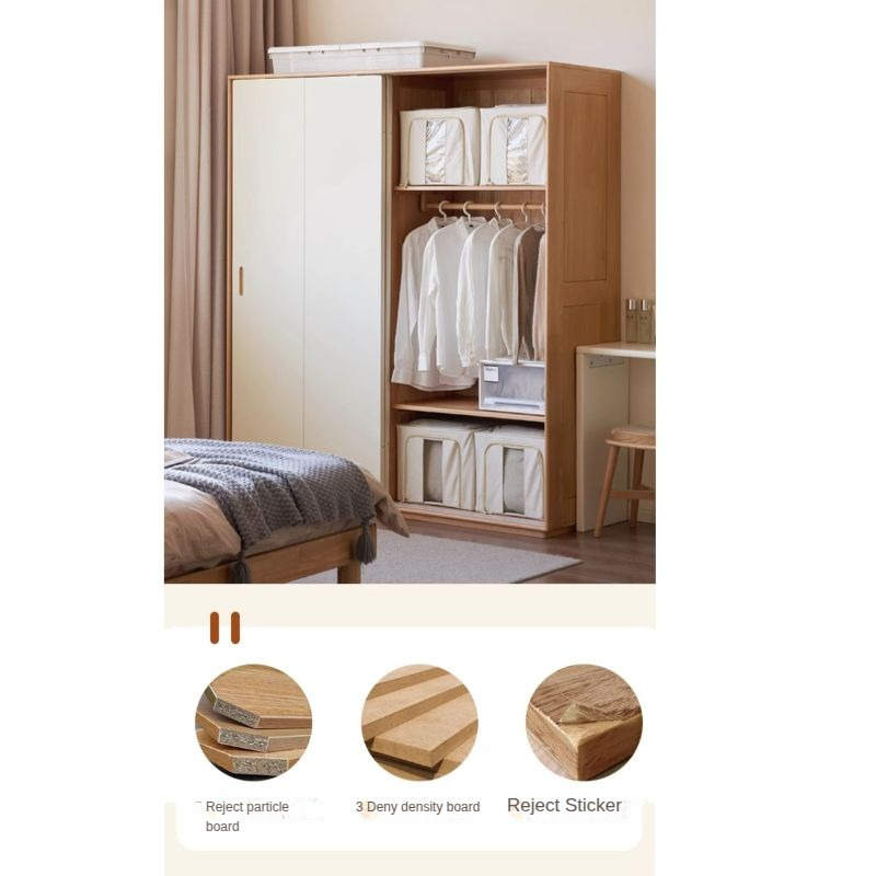Solid Wood Beech & Poplar Nordic Sliding Door Wardrobe - Modern Closet for Bedroom, Living Room, and Entryway Storage