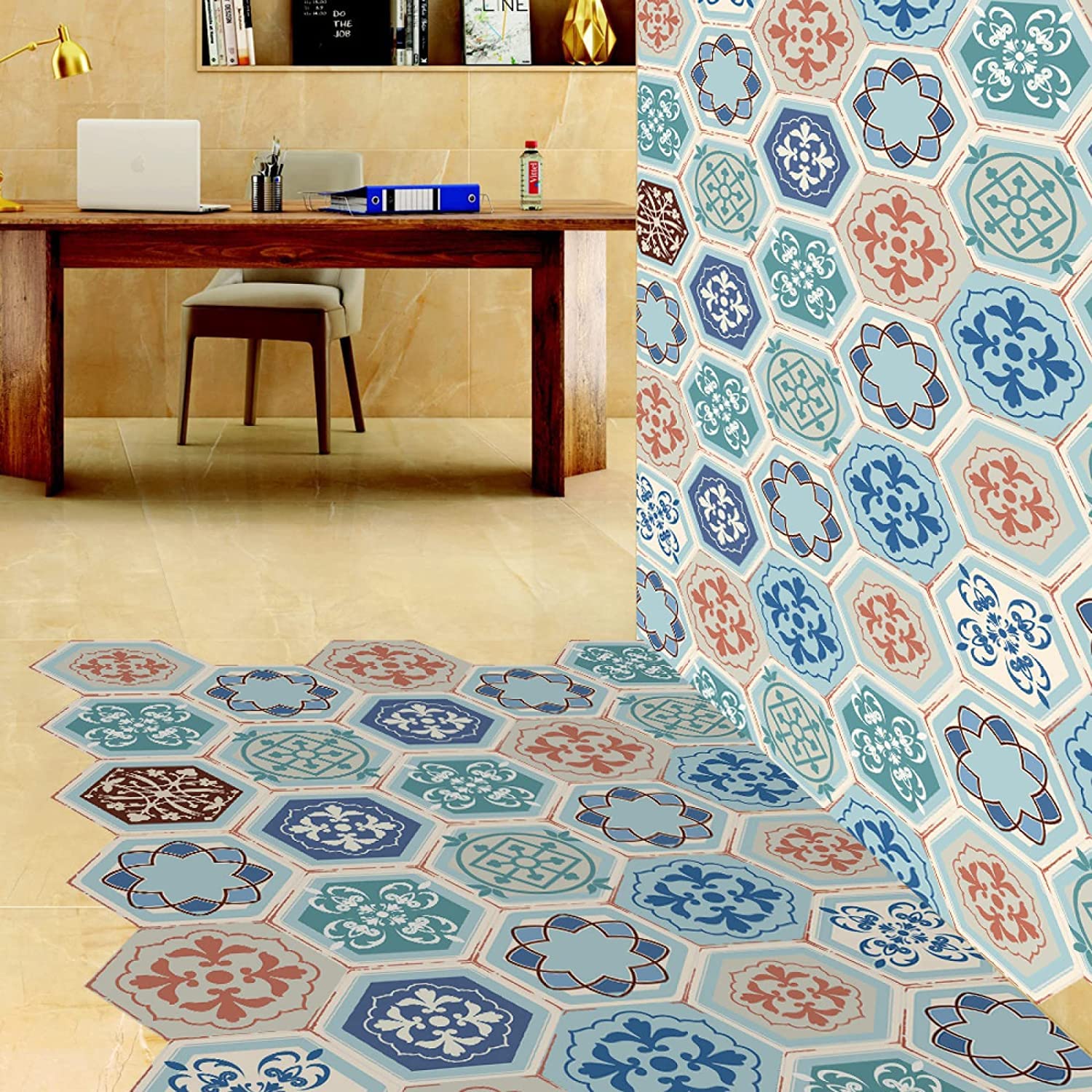 Art Deco Tile Stickers 20cm x 23cm - 30 Pack Self-Adhesive Kitchen Wall Tiles for Backsplash, Bathroom & Home Decor | Waterproof Peel & Stick Wallpaper for Easy DIY Home Improvement