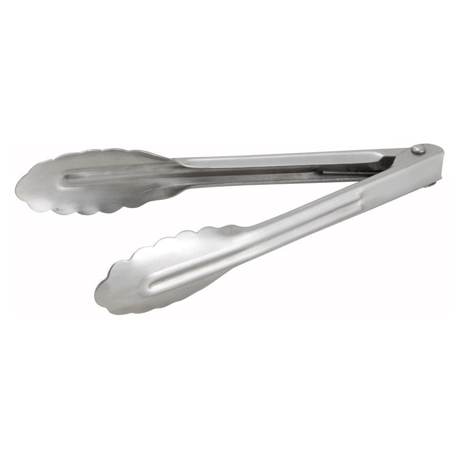 Winco 7-Inch Scalloped Utility Tongs - Stainless Steel Kitchen Tongs for Cooking, Grilling, Serving - Perfect for BBQ, Salad, Pasta & Hot Dishes
