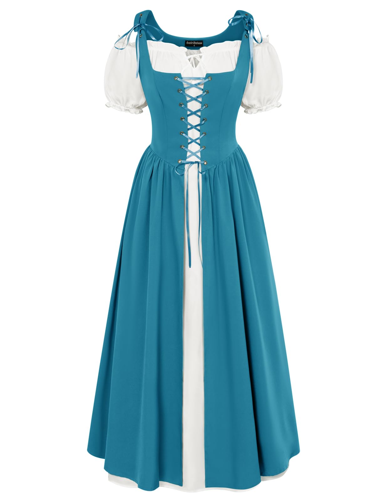 Scarlet Darkness Women's Renaissance Dress - Medieval Peasant Costume with Short Sleeves & Maxi Length | Perfect for Renaissance Faires, Halloween Costumes & Historical Reenactments