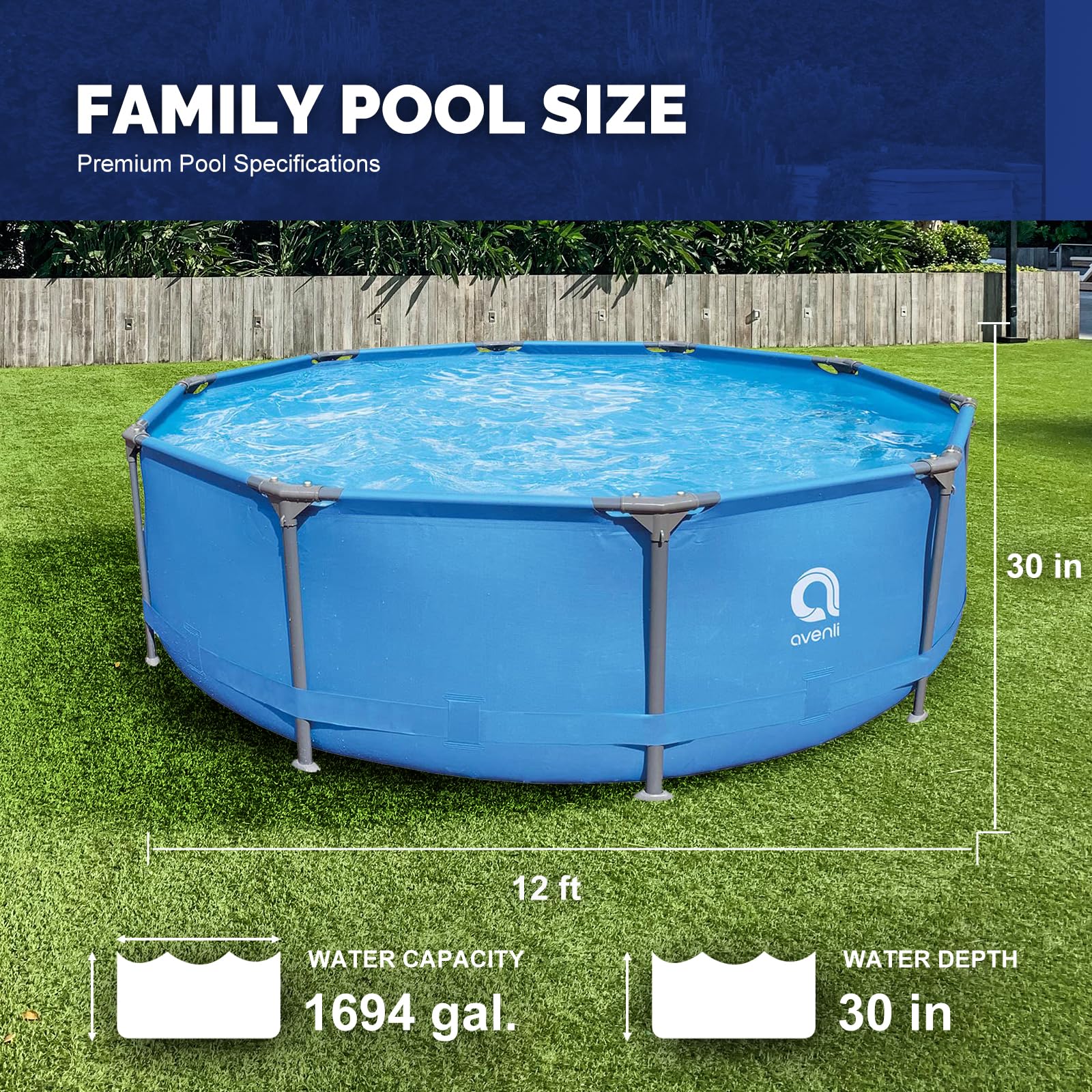 DIMAR GARDEN 12ft x 30in Above Ground Swimming Pool - Outdoor Steel Frame Round Backyard Pool with Easy Set Up | Perfect for Family Fun, Summer Parties & Backyard Relaxation
