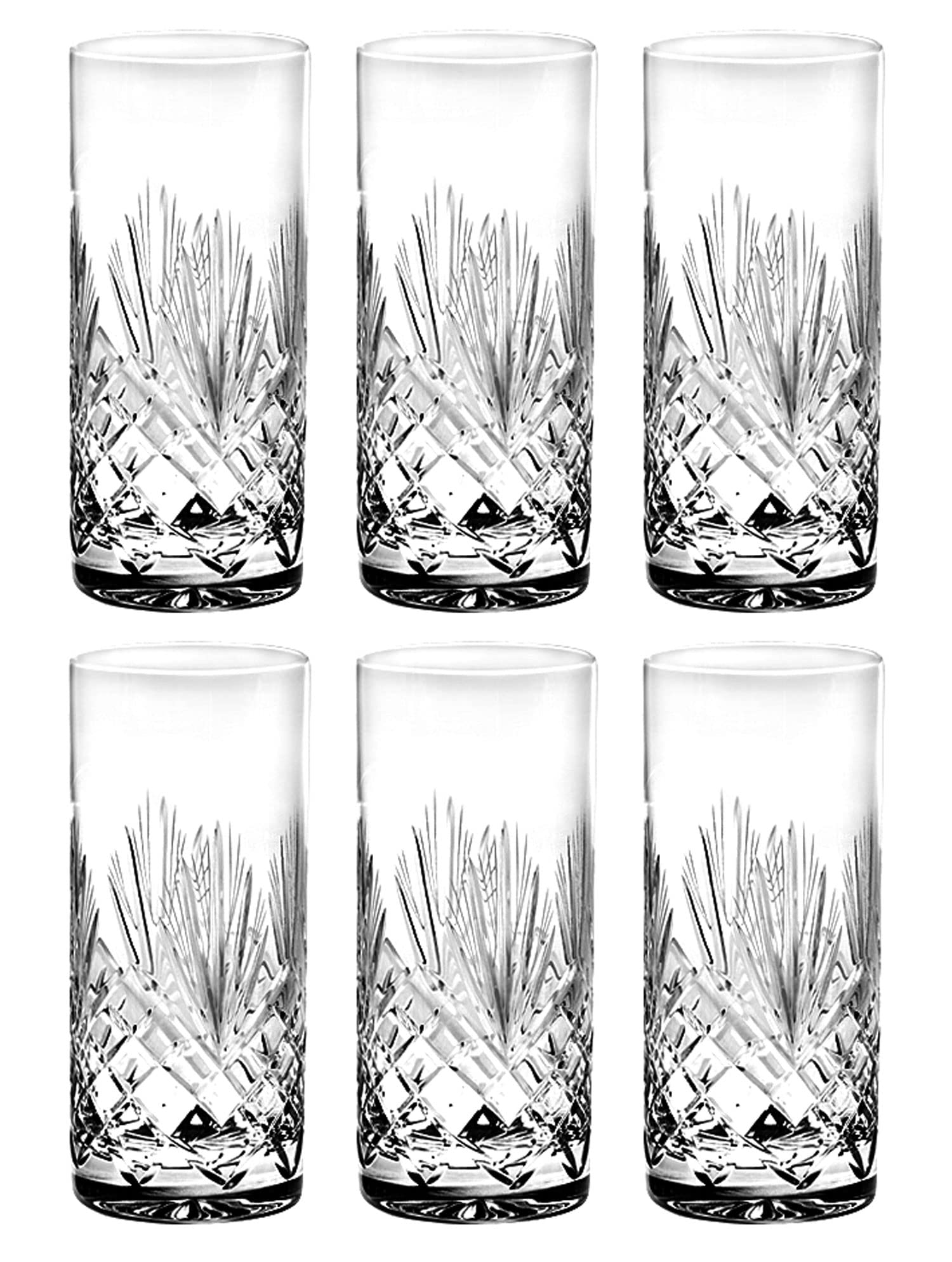 Barski Crystal Highball Tumbler Glasses - Set of 6 Hand Cut Crystal Drinking Glasses (13oz) for Water, Juice, Wine, Beer & Cocktails - Elegant Barware for Home Entertaining & Dinner Parties - Made in Europe