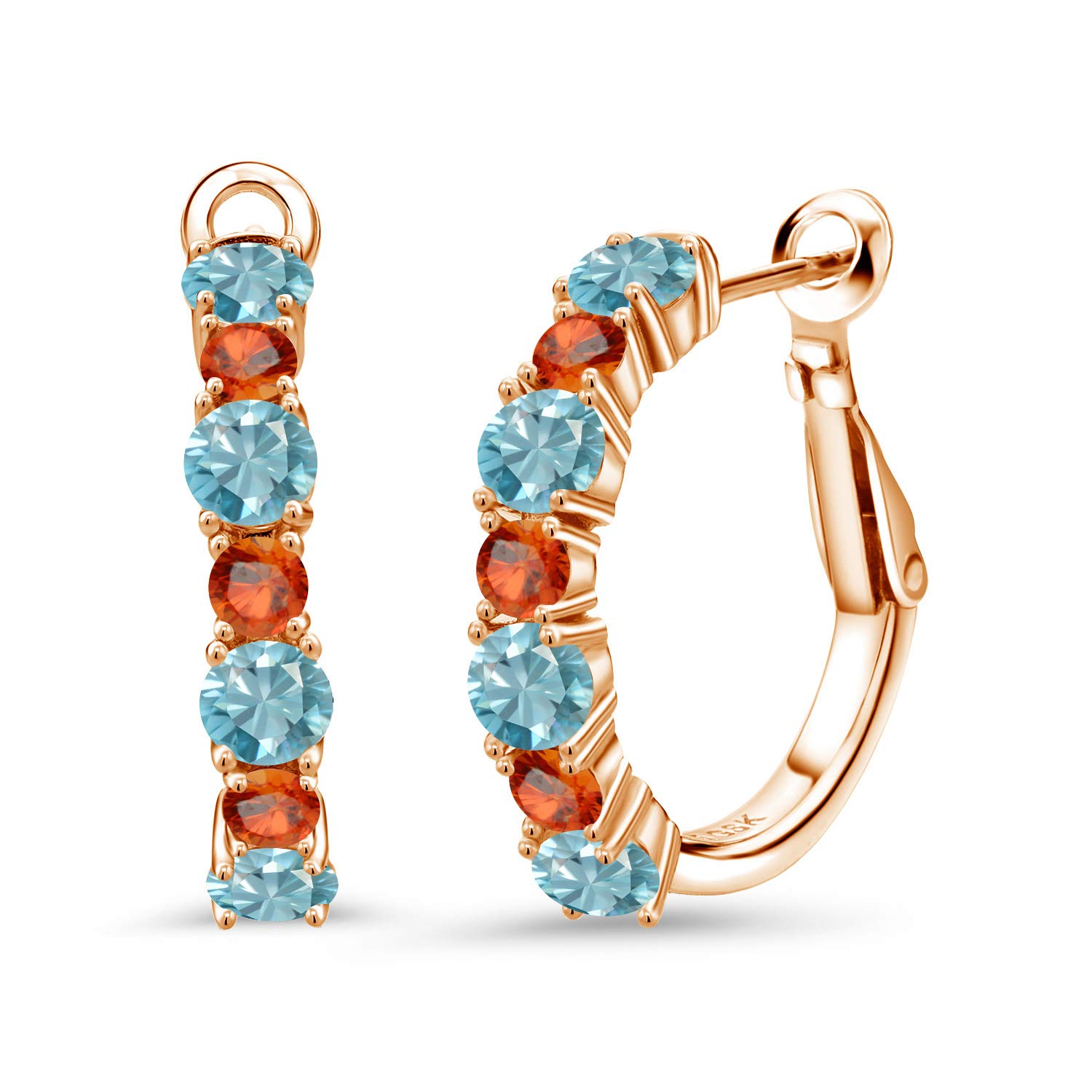 4.97 Ct Round Blue Zircon & Orange Sapphire 18K Rose Gold Plated Silver Hoop Earrings for Women | Elegant Dangle Earrings for Parties, Weddings & Special Occasions