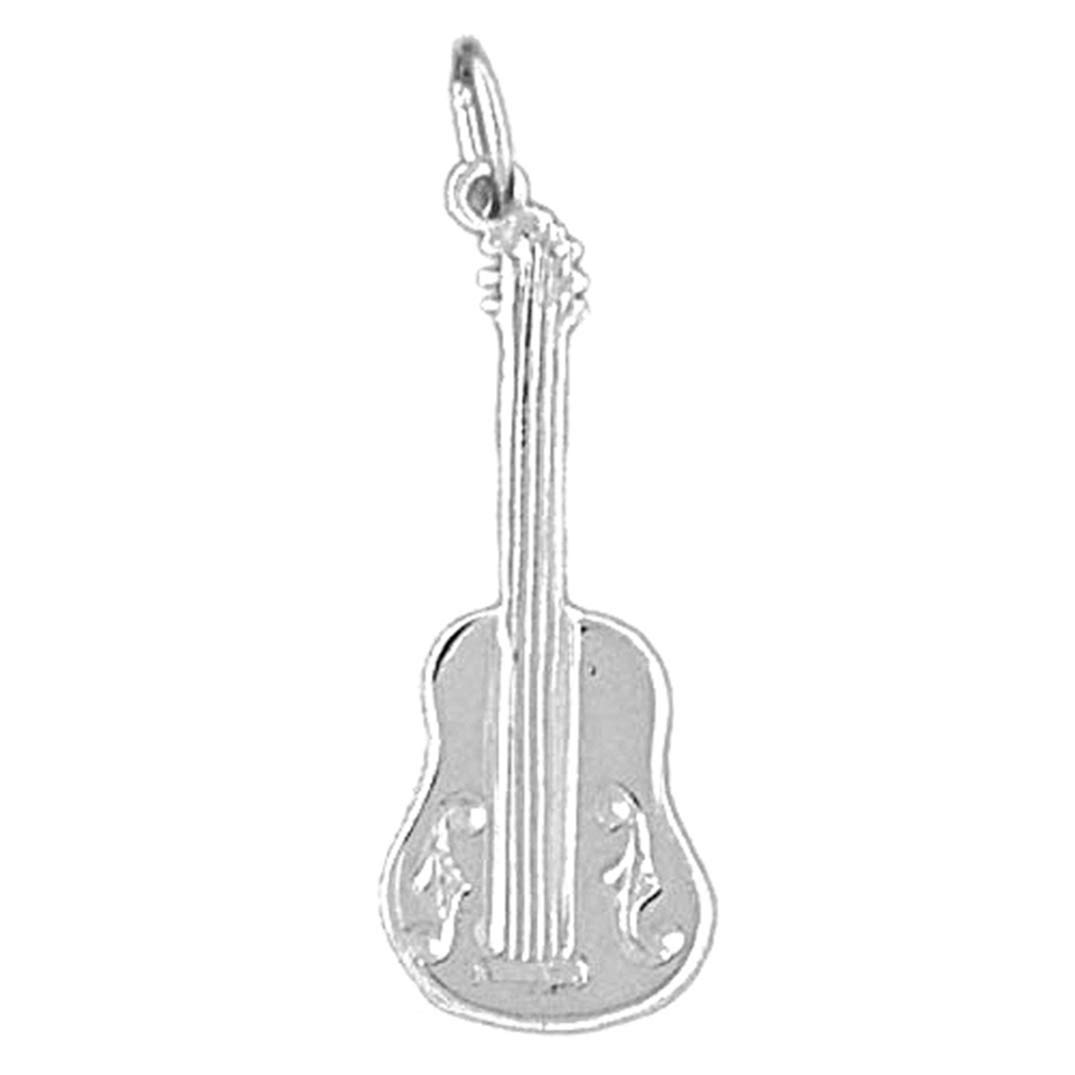 14K White Gold Acoustic Guitar Pendant Necklace - 29mm Elegant Music Jewelry Gift for Women - Perfect for Concerts, Music Lovers & Special Occasions