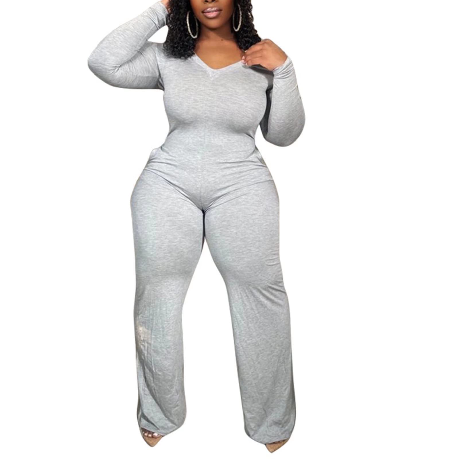 IyMoo Women's Plus Size Long Sleeve Loose Wide Leg Jumpsuit with Back Zipper & Pockets - Casual Comfort Outfit for Work, Travel & Everyday Wear