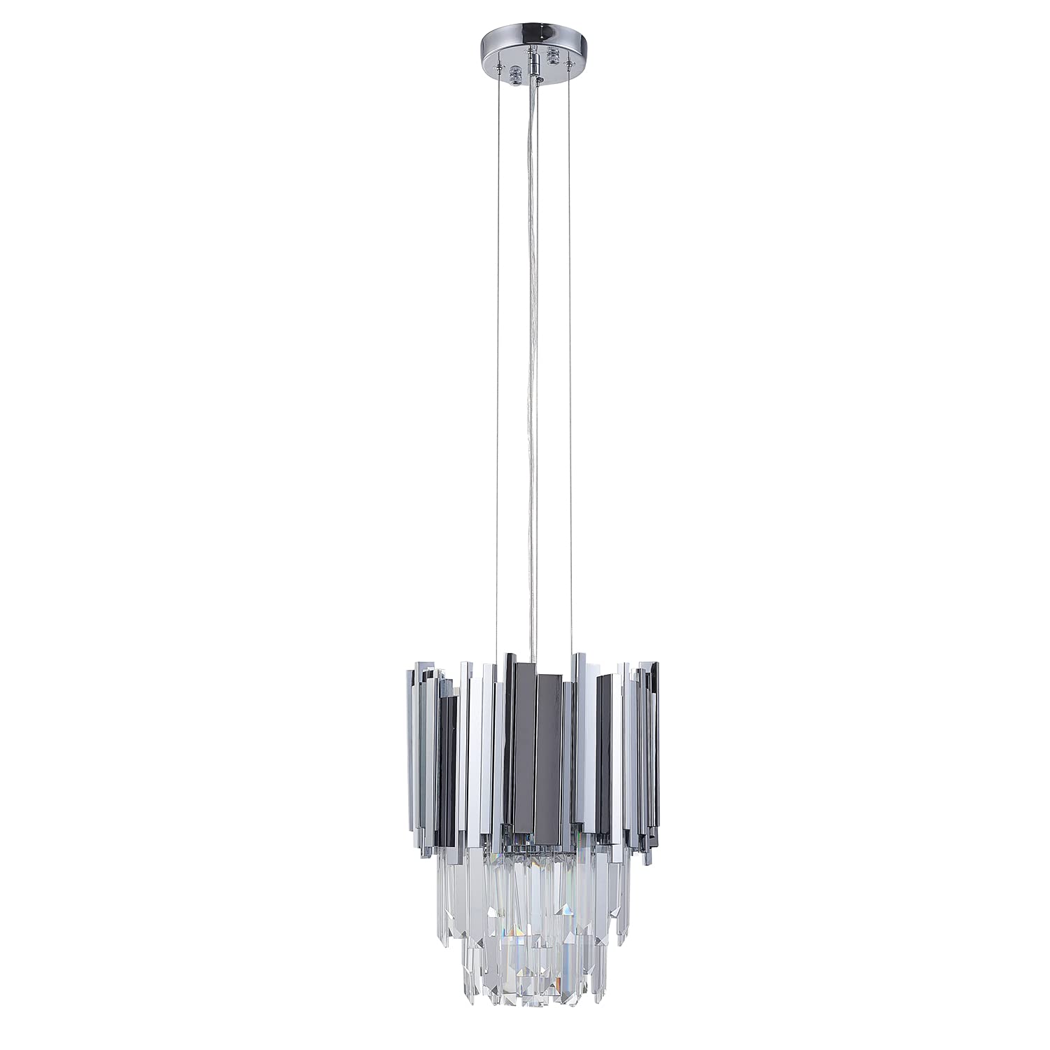 Chrome Steel Pendant Light with Hanging Crystals for Dining Room
