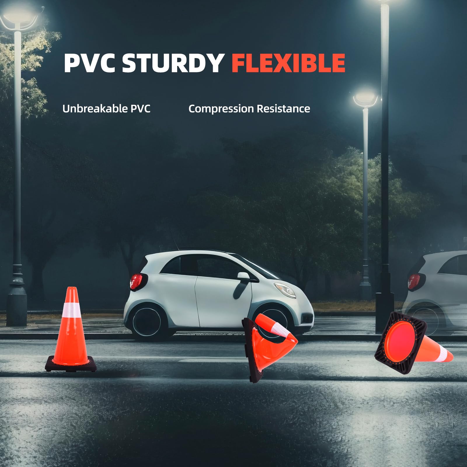 12 Pack 18-Inch Traffic Cones with Weighted Base & Reflective Collar - Durable PVC Safety Cones for Parking Lots, Road Safety, Sports Training, Driving Practice & Construction Sites | Ideal for Traffic Control, Event Marking & Hazard Warning
